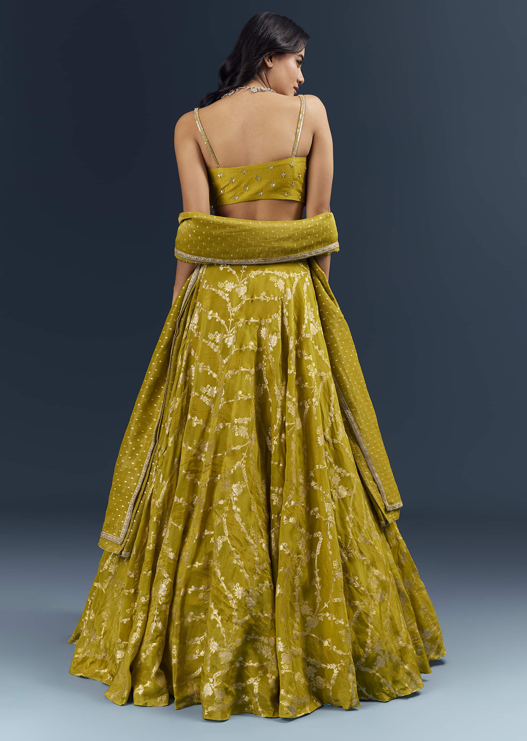 Lemon Yellow Banarasi Silk Bridesmaid Lehenga With Intricate Hand Embroidery - Image 2