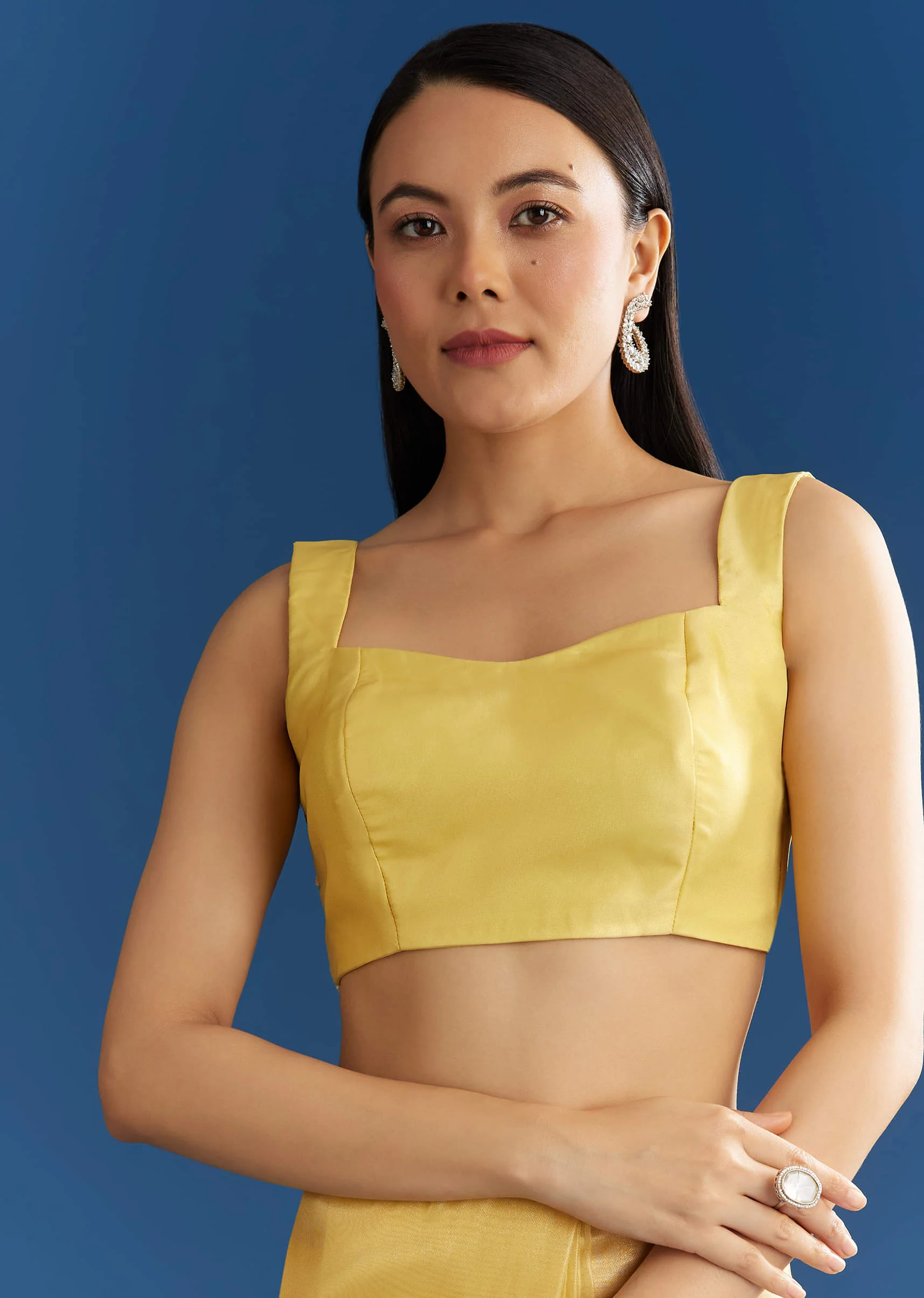 Lemon Yellow Organza Tissue Saree With Beaded Border - Image 7
