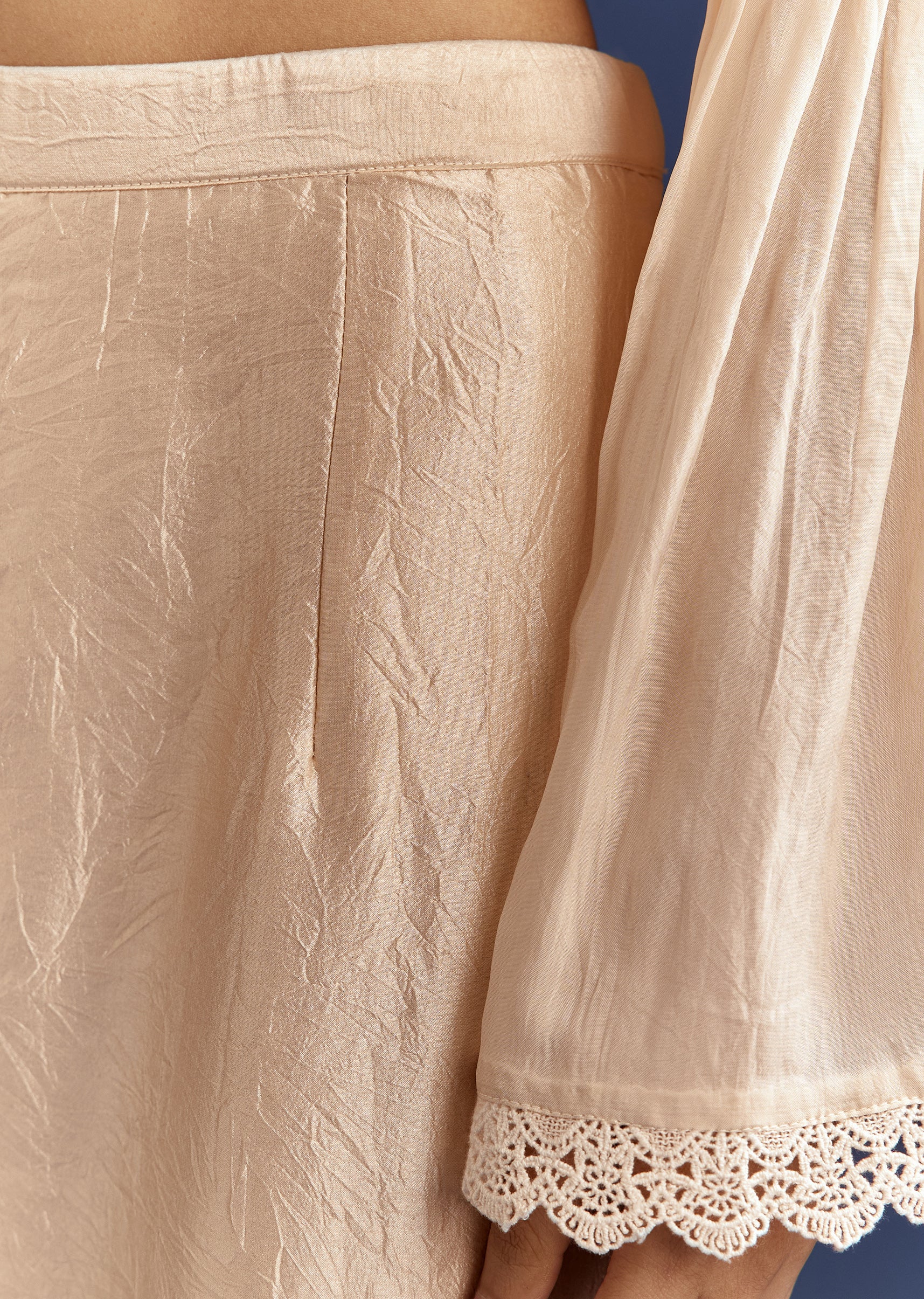 Light Beige High Low Kurta With Cut Dana Beads And Applique Work In Fuji Silk - Image 6