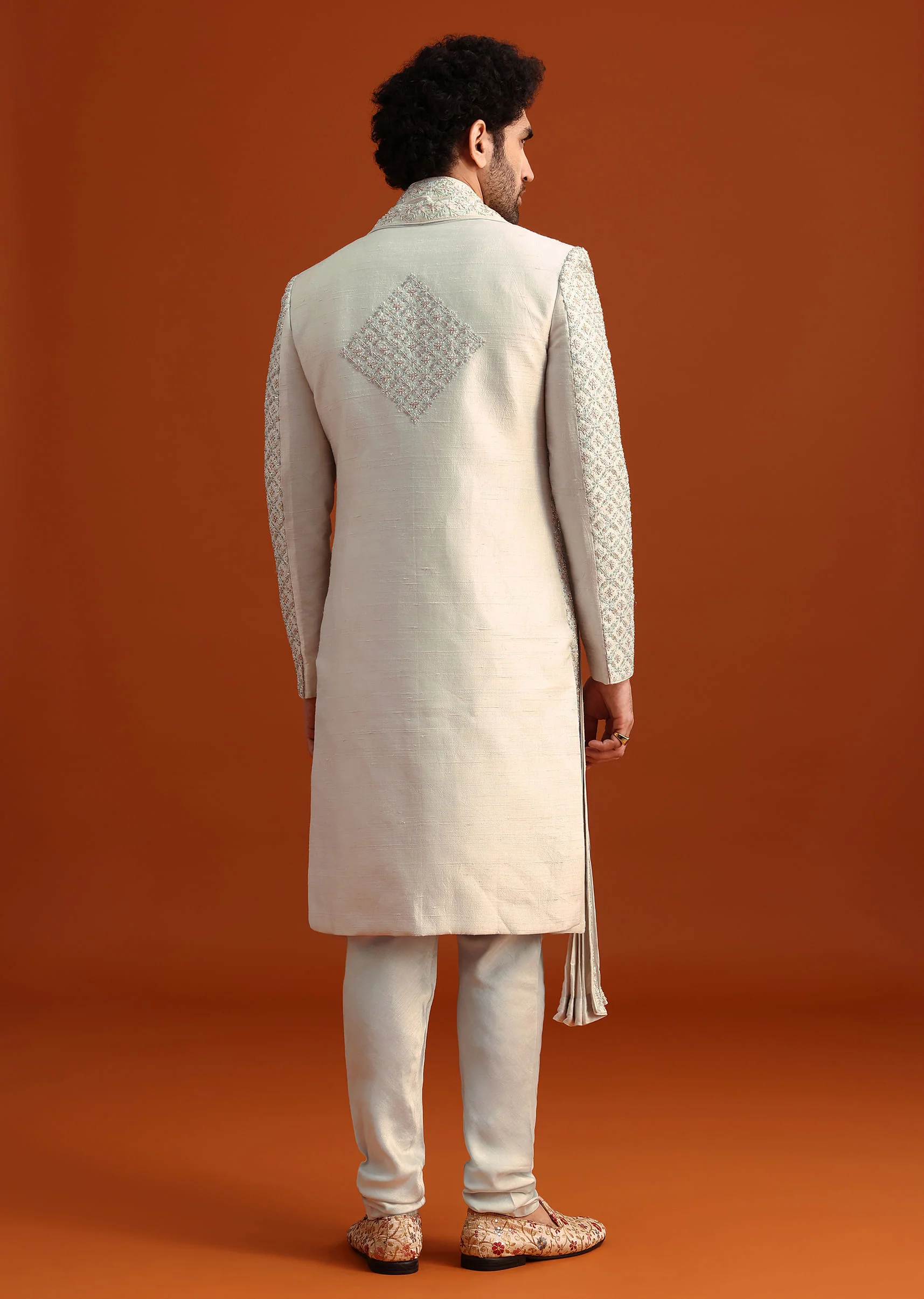 Light Blue Heavy Work Sherwani Set With Dupatta - Image 5