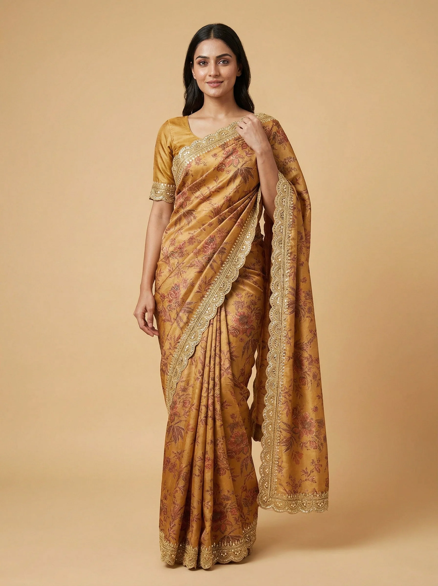 Light Brown Toasted Embroidered Saree
