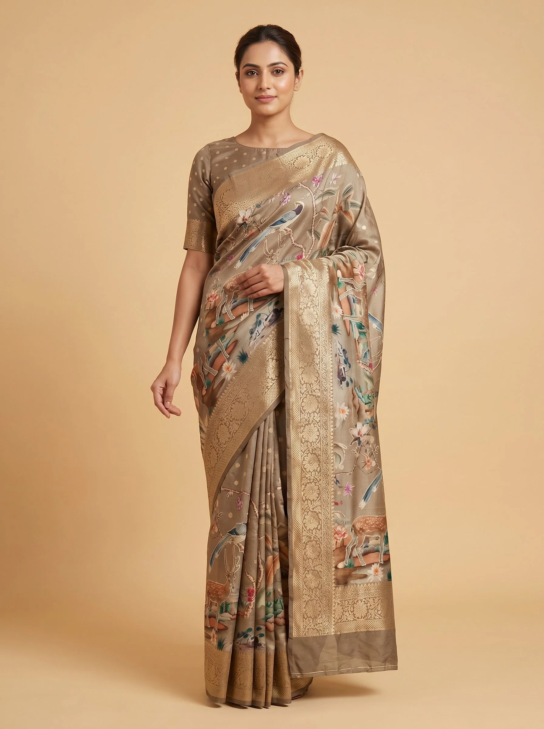 Light Gold Gentle Print Saree