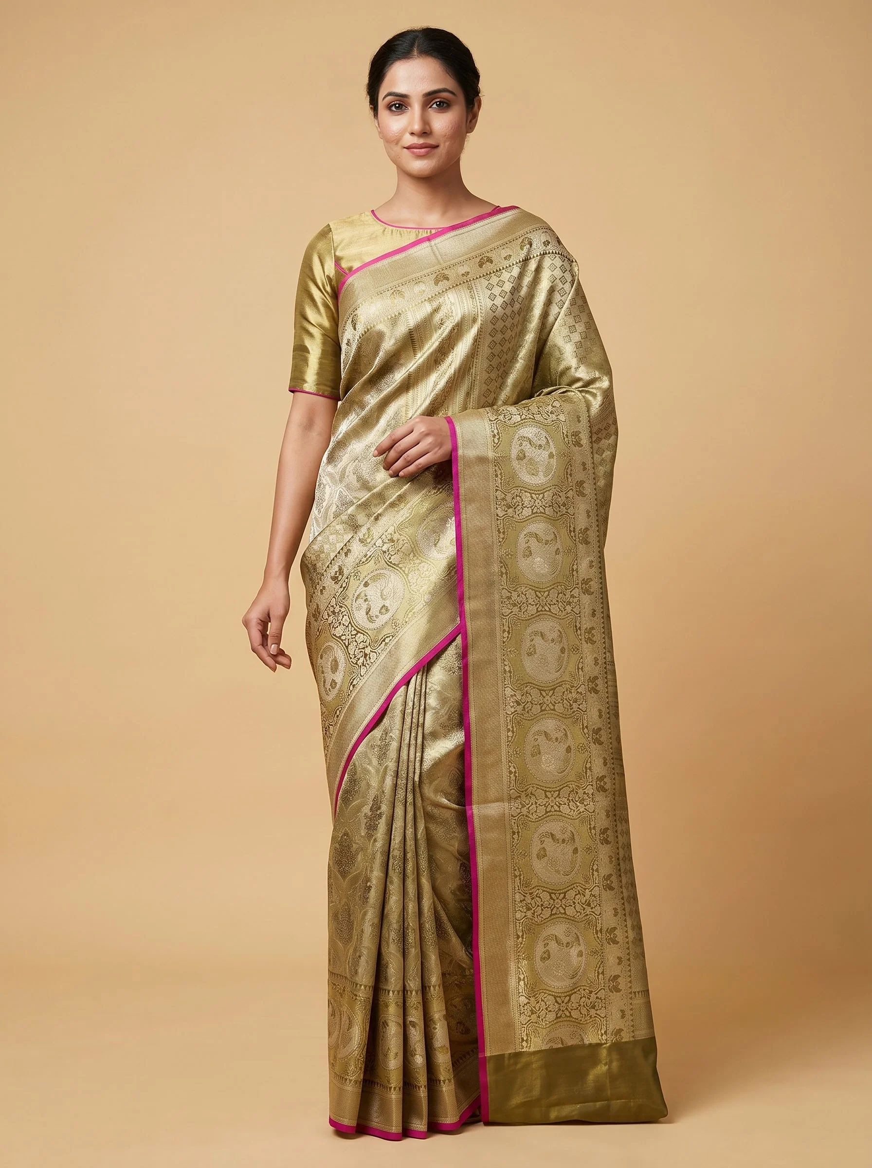 Light Gold Sheen Handloom Saree