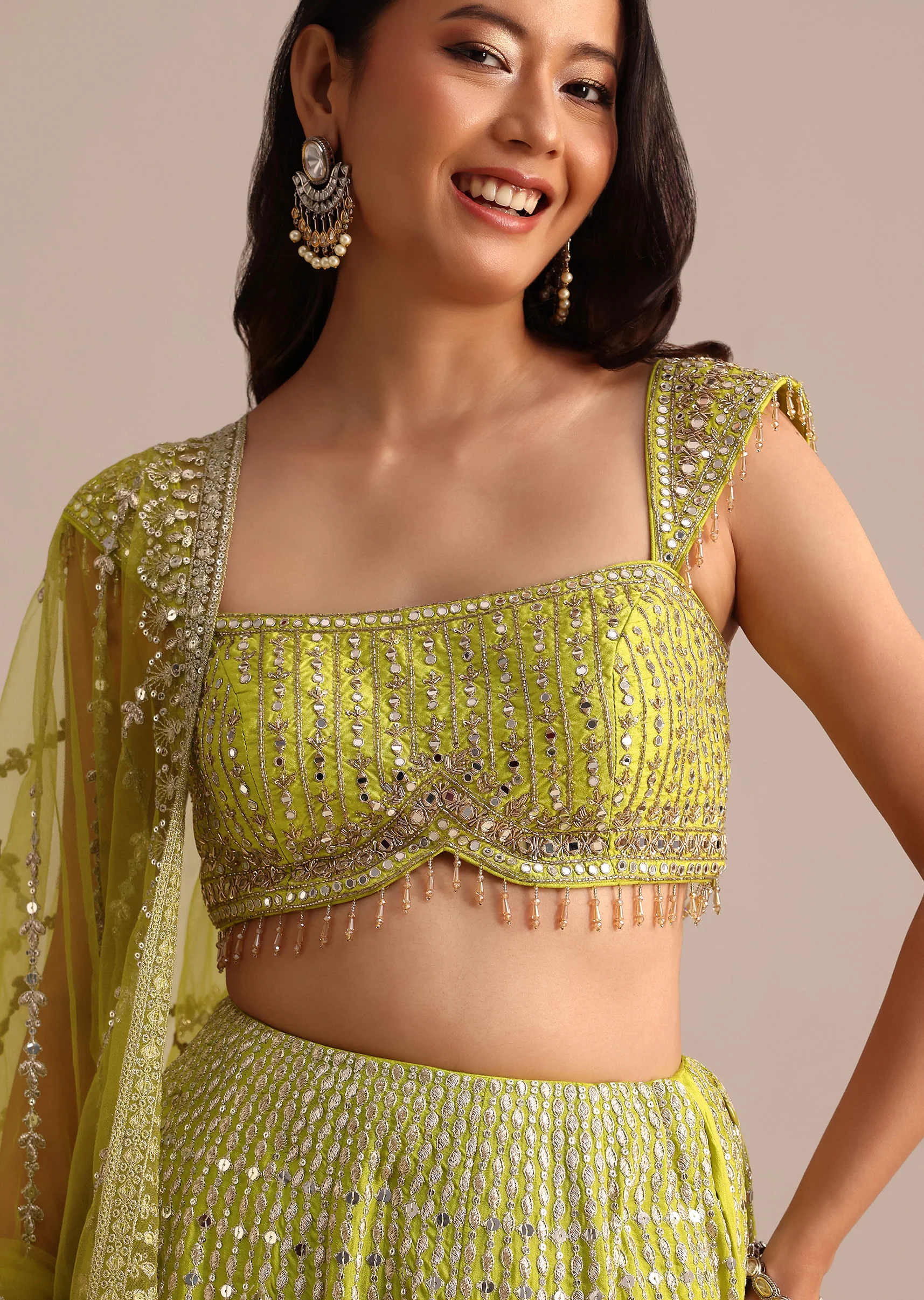 Light Green Embroidered Silk Lehenga Choli With Dupatta - Image 2
