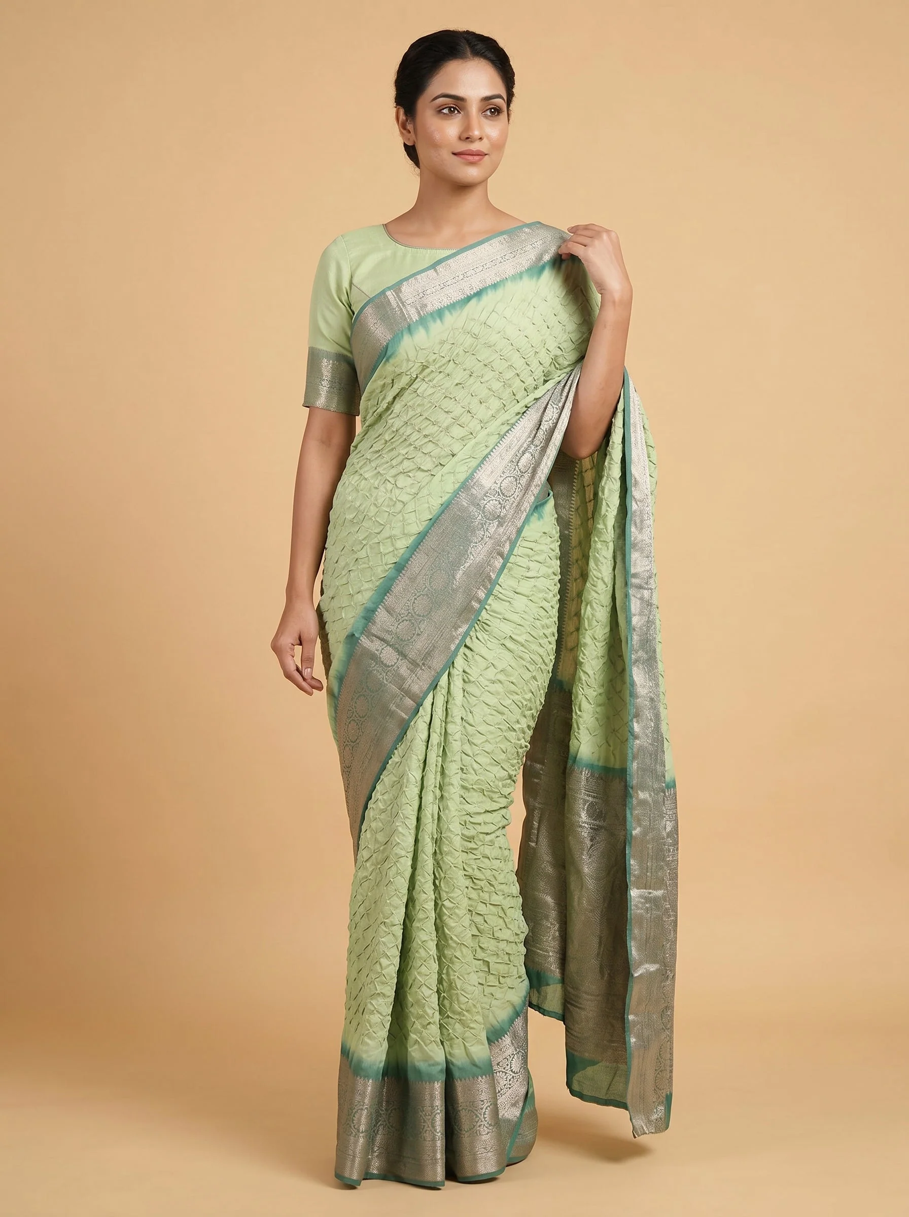 Light Green Soft Bandhani Saree