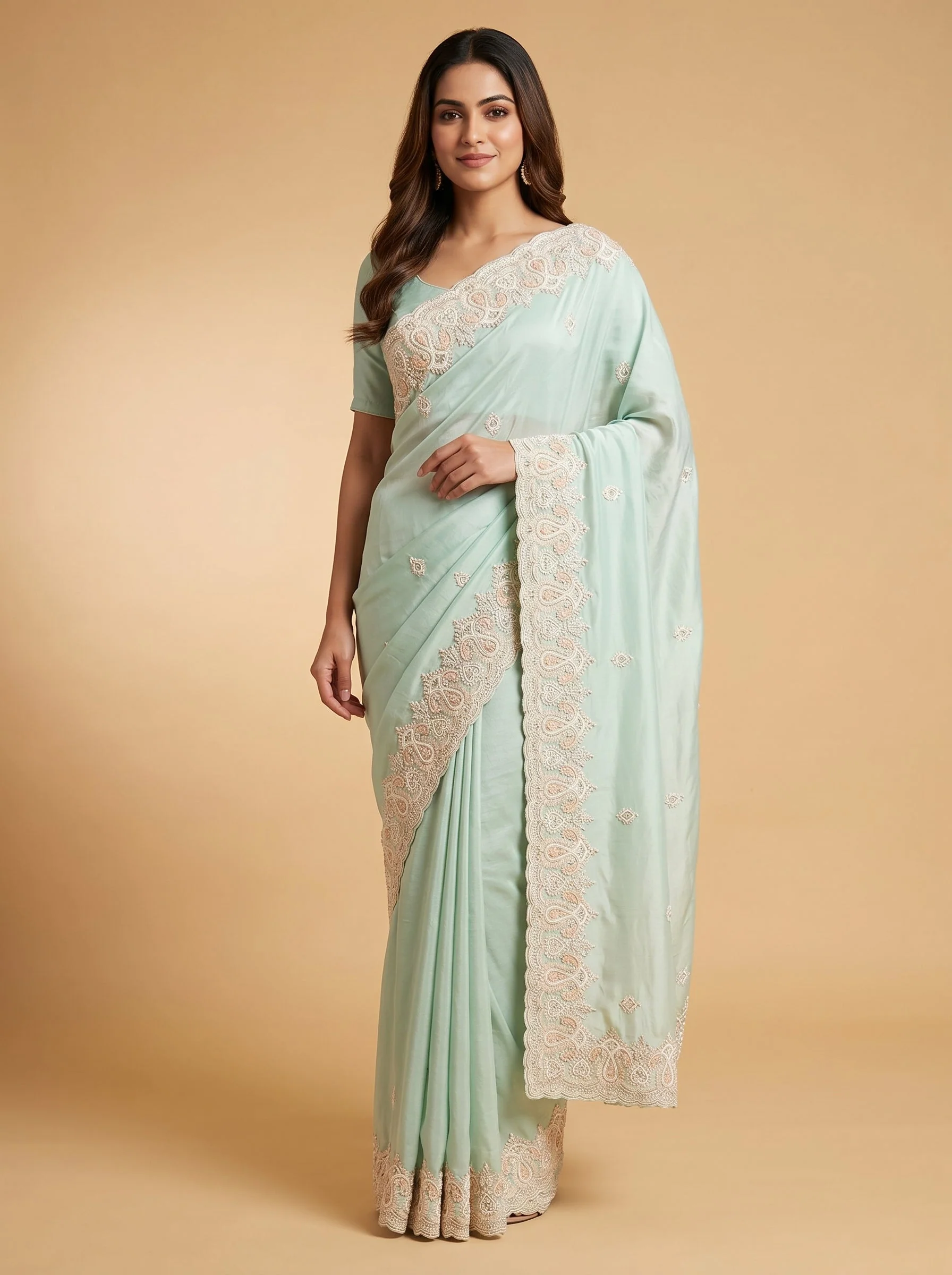 Light Green Springveil Embroidered Saree
