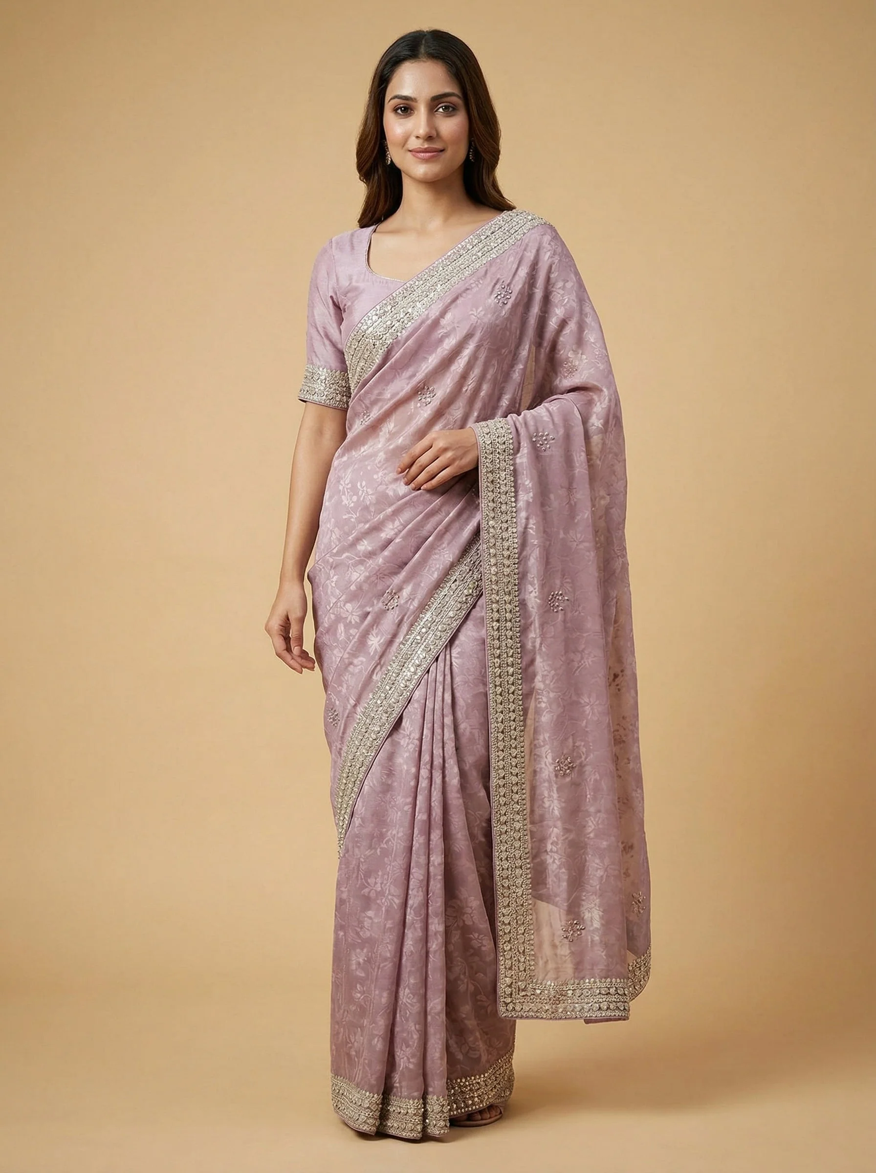 Light Lavender Murmured Embroidered Saree