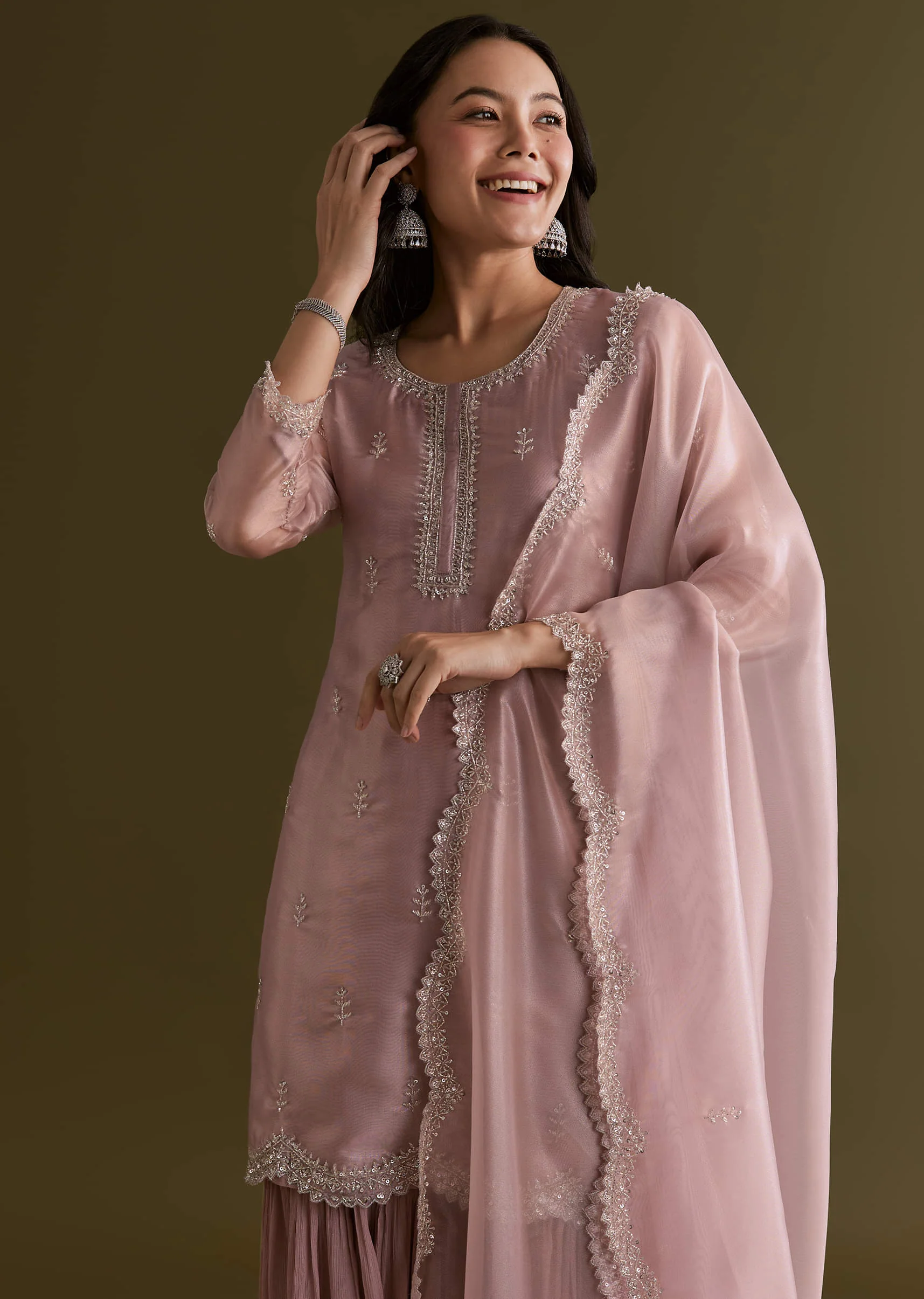 Light Lavender Tissue Kurta Sharara Set With Sequins And Cutdana Work - Image 2