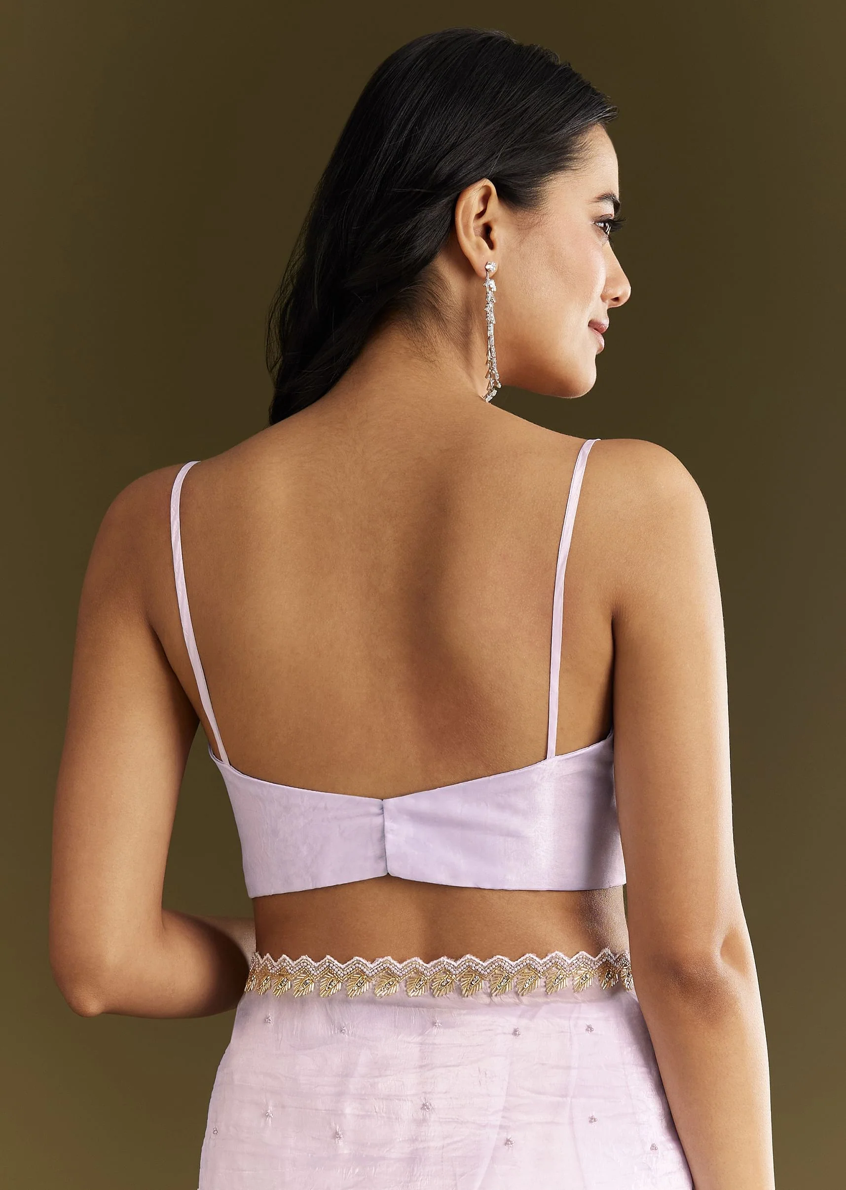 Light Lavender Tissue Saree With Cutdana Beads Embroidery And Scallop Border - Image 8
