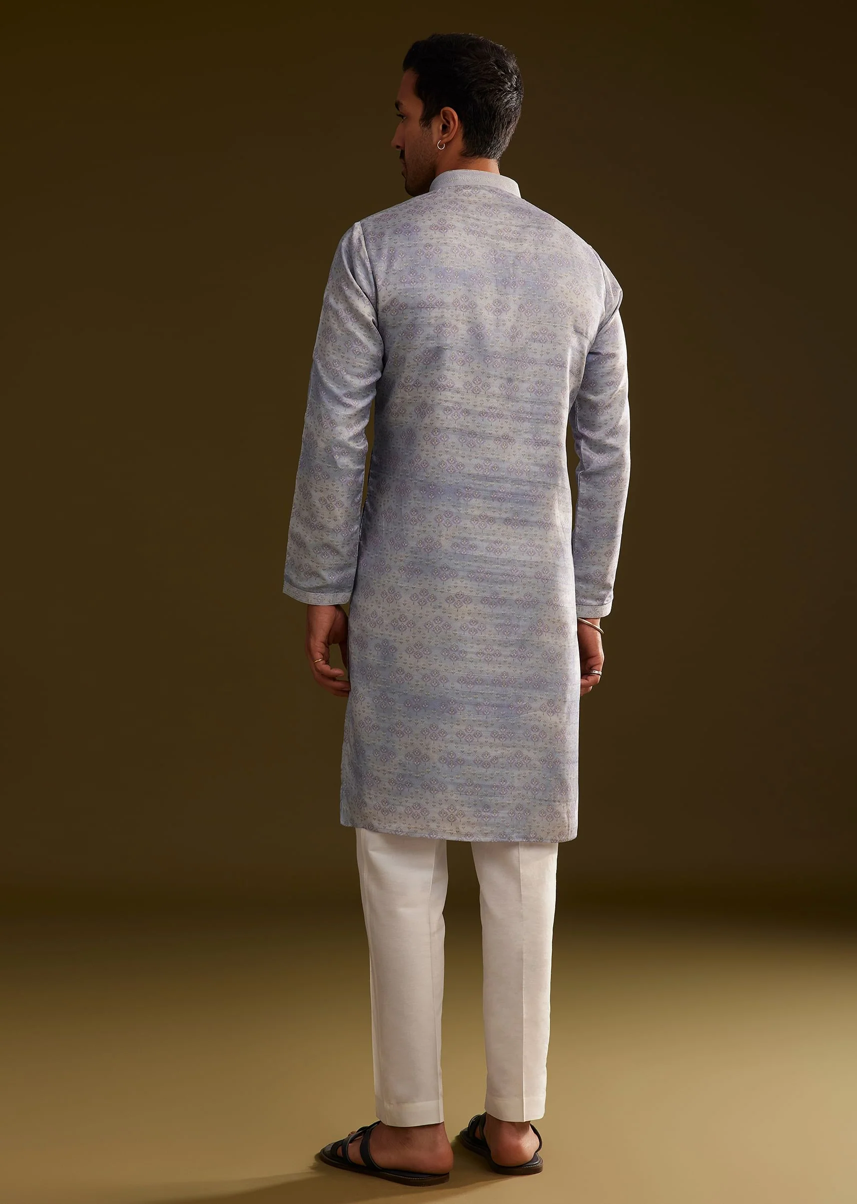 Light Lilac Silk Geometric Printed Kurta Set - Image 5