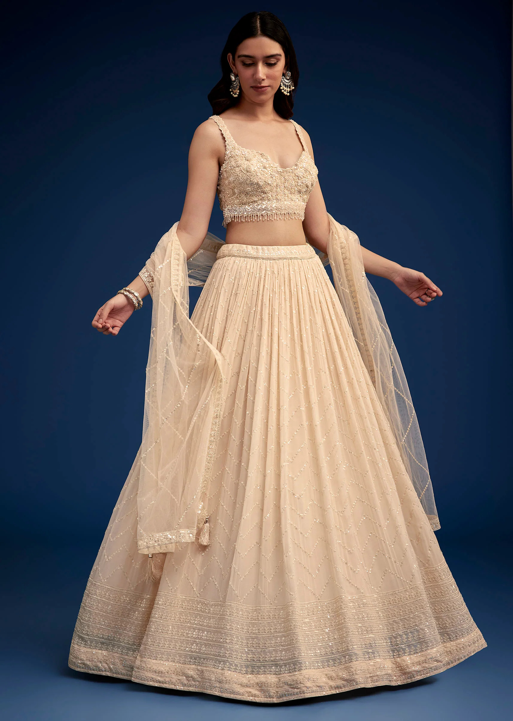 Light Peach Embroidered Lehenga Set