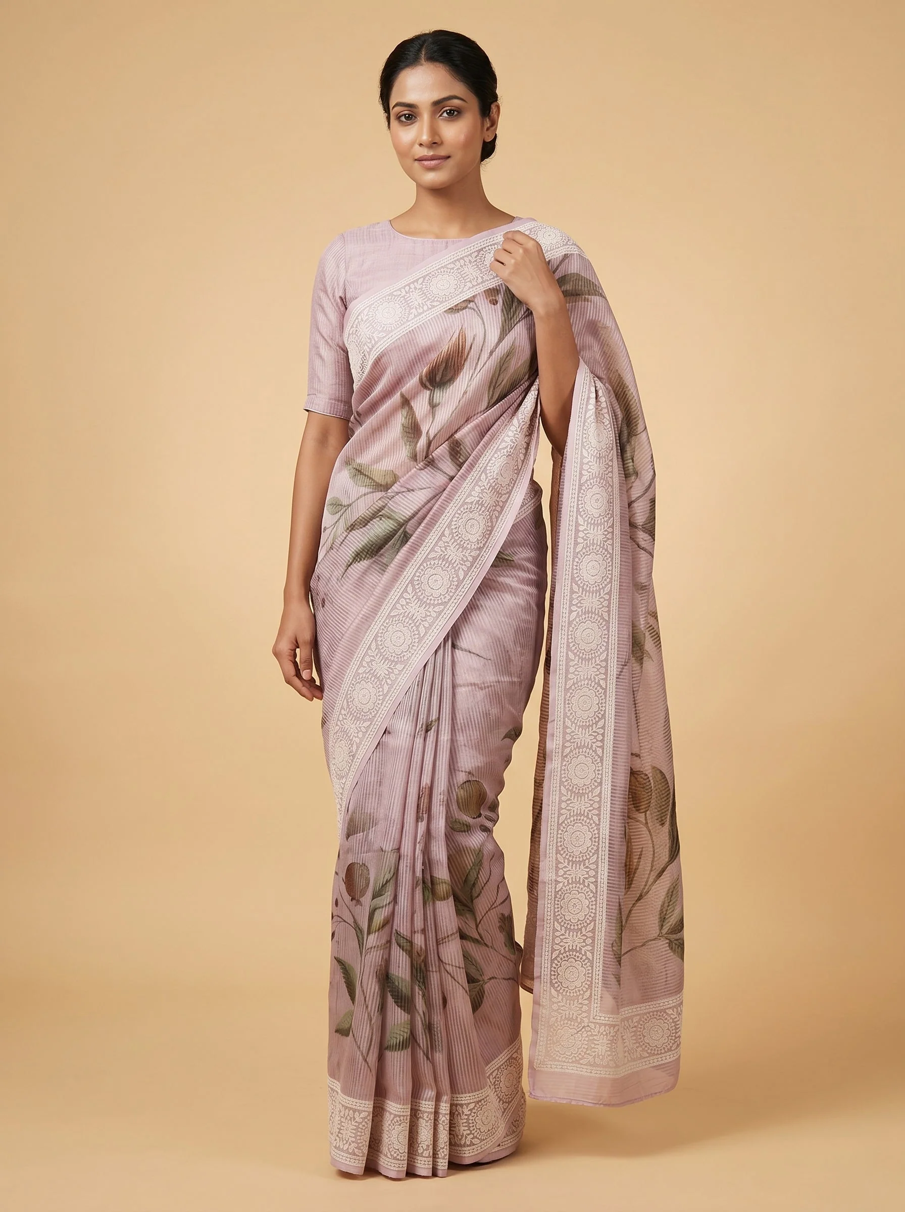 Light Peach Soft Handloom Saree