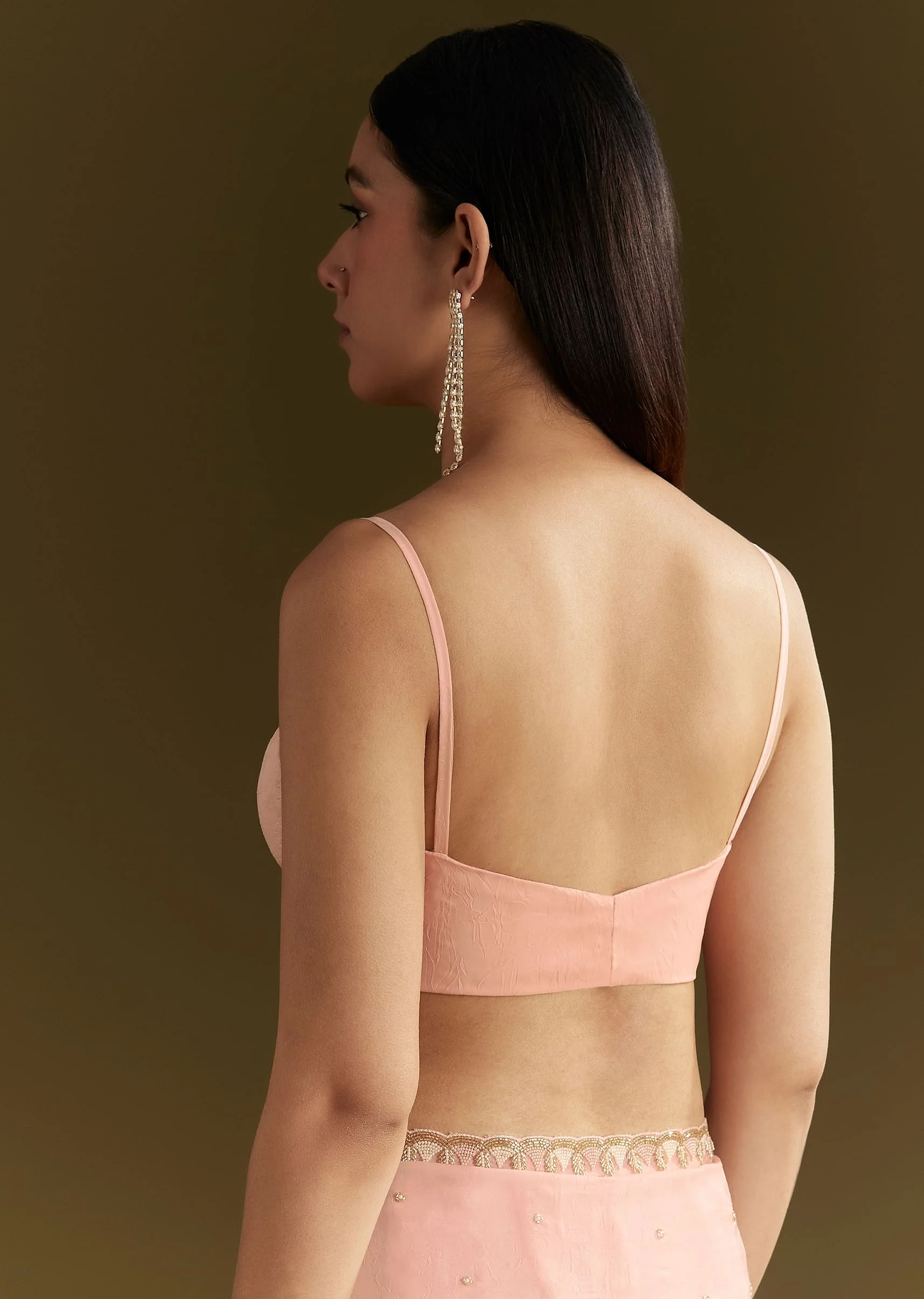 Light Peach Tissue Silk Saree With Stone Embellishments - Image 8