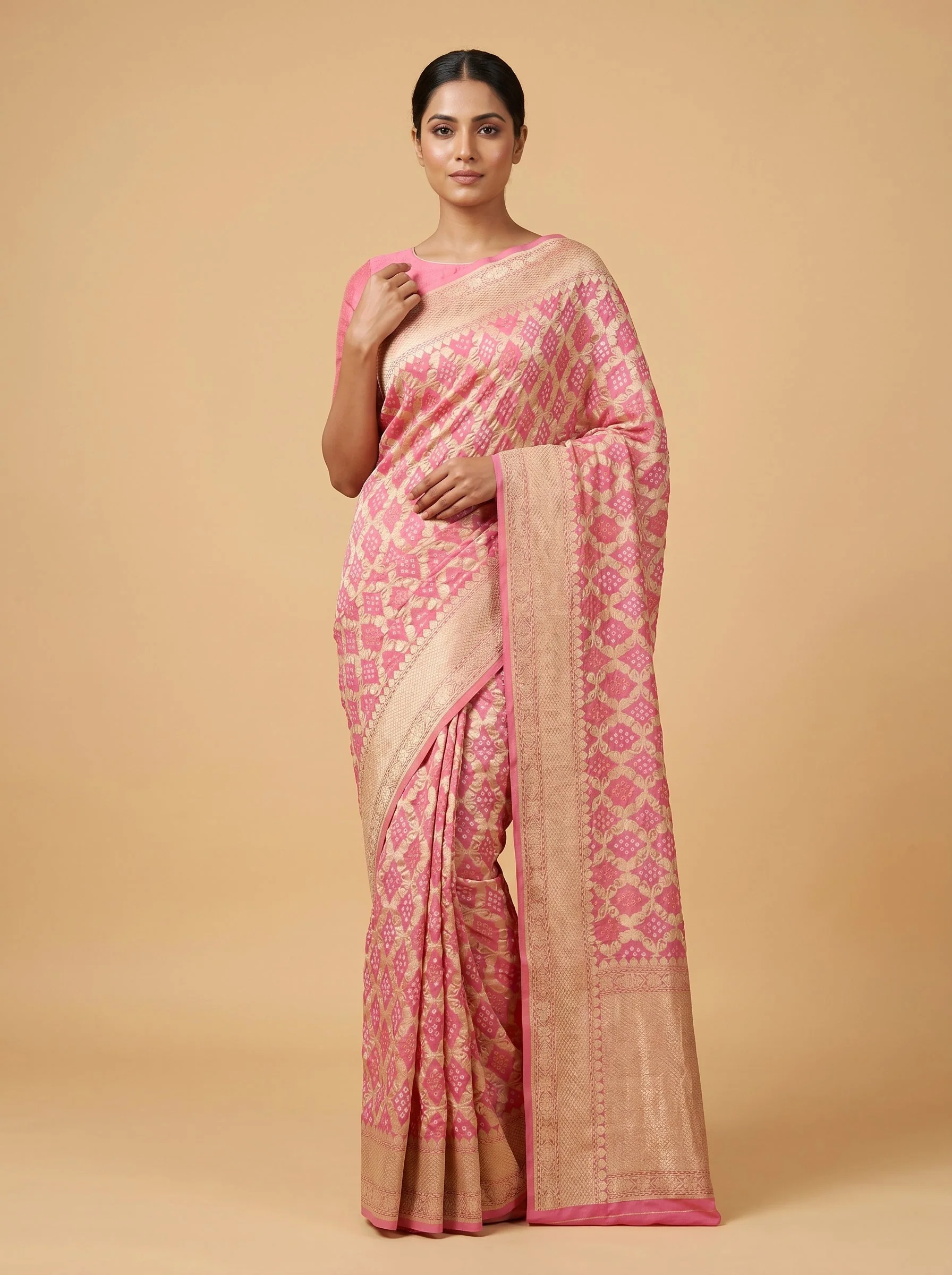Light Pink Bandhani Bloom Saree