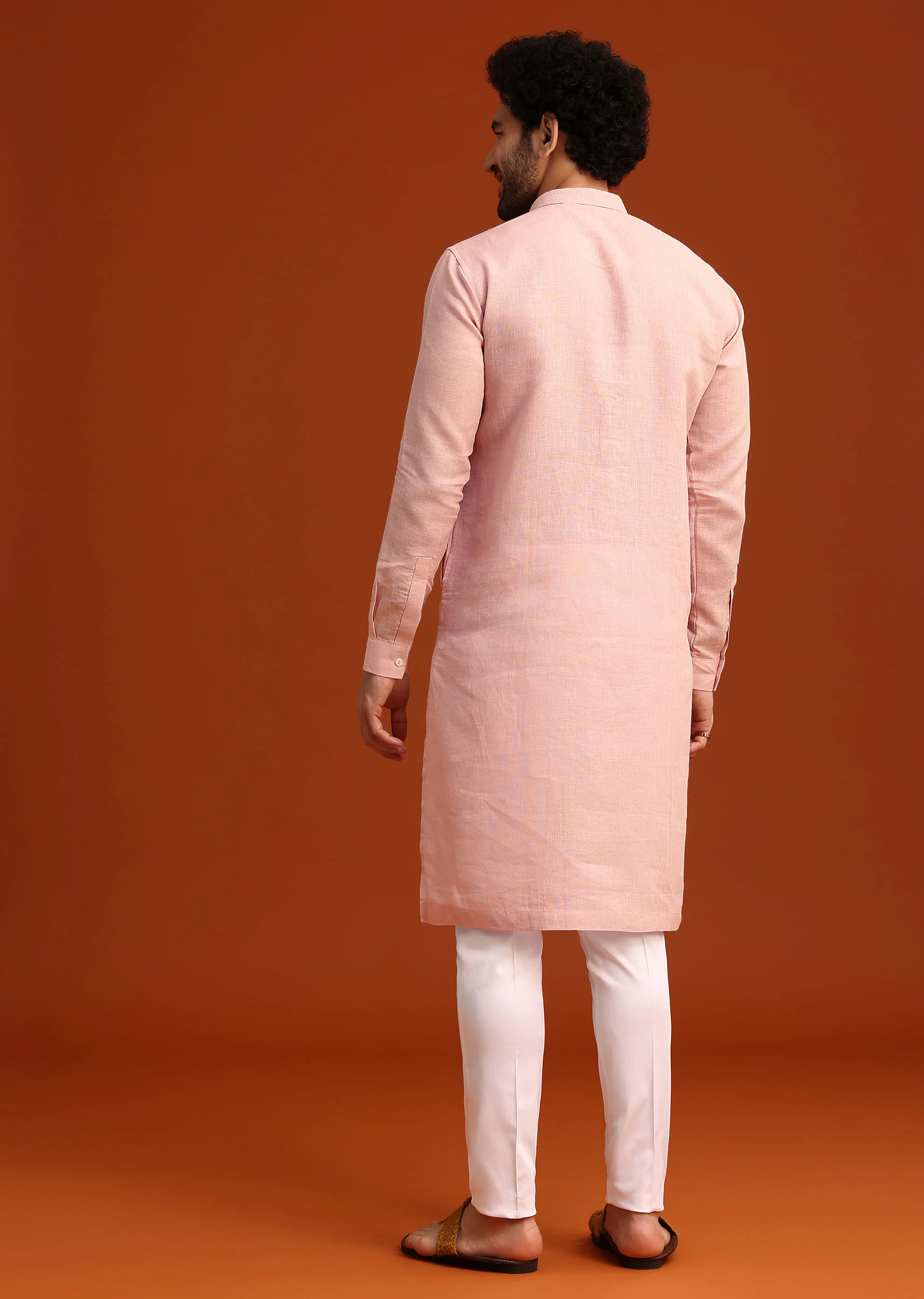 Light Pink Hand Embroidered Kurta And Pant Set - Image 5