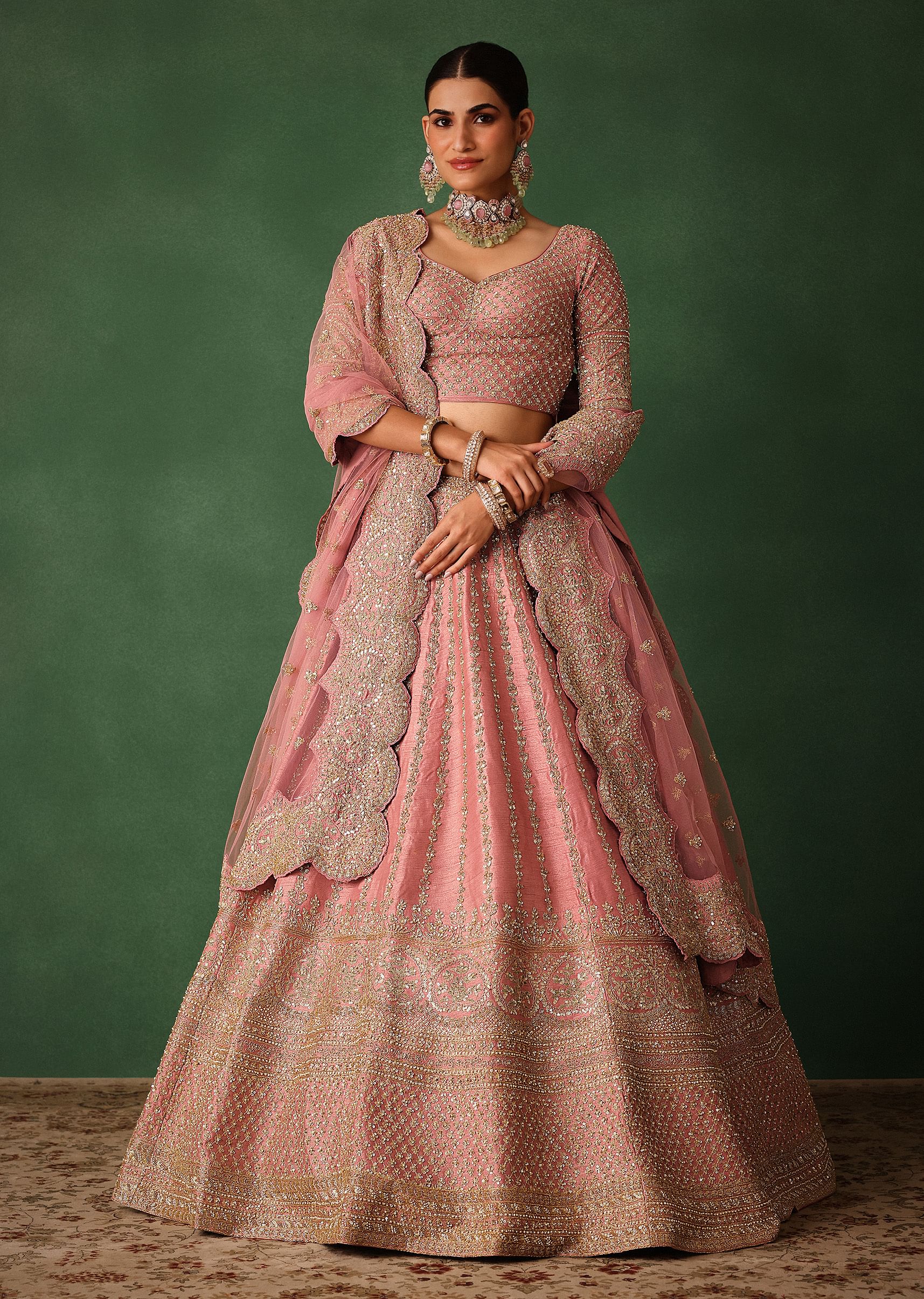 Light Pink Raw Silk Hand Embroidered Lehenga Set - Image 3