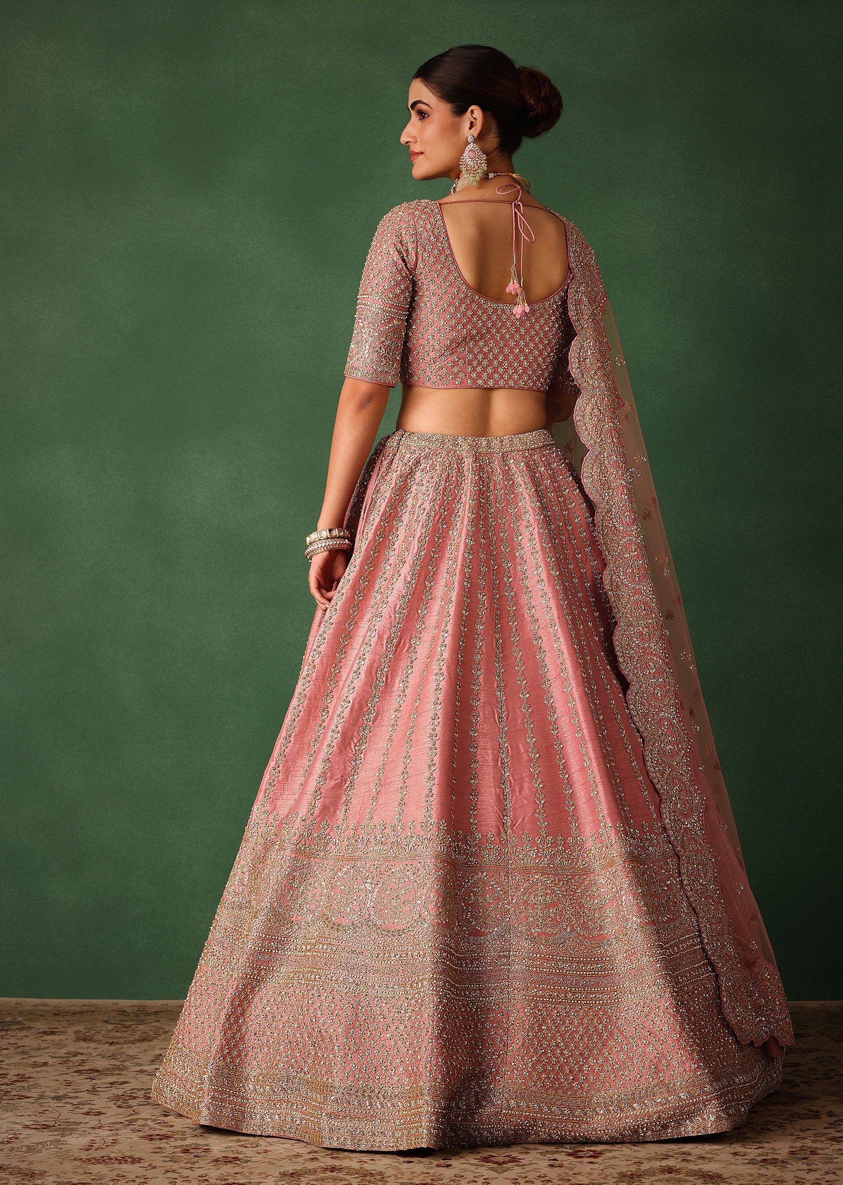 Light Pink Raw Silk Hand Embroidered Lehenga Set - Image 5
