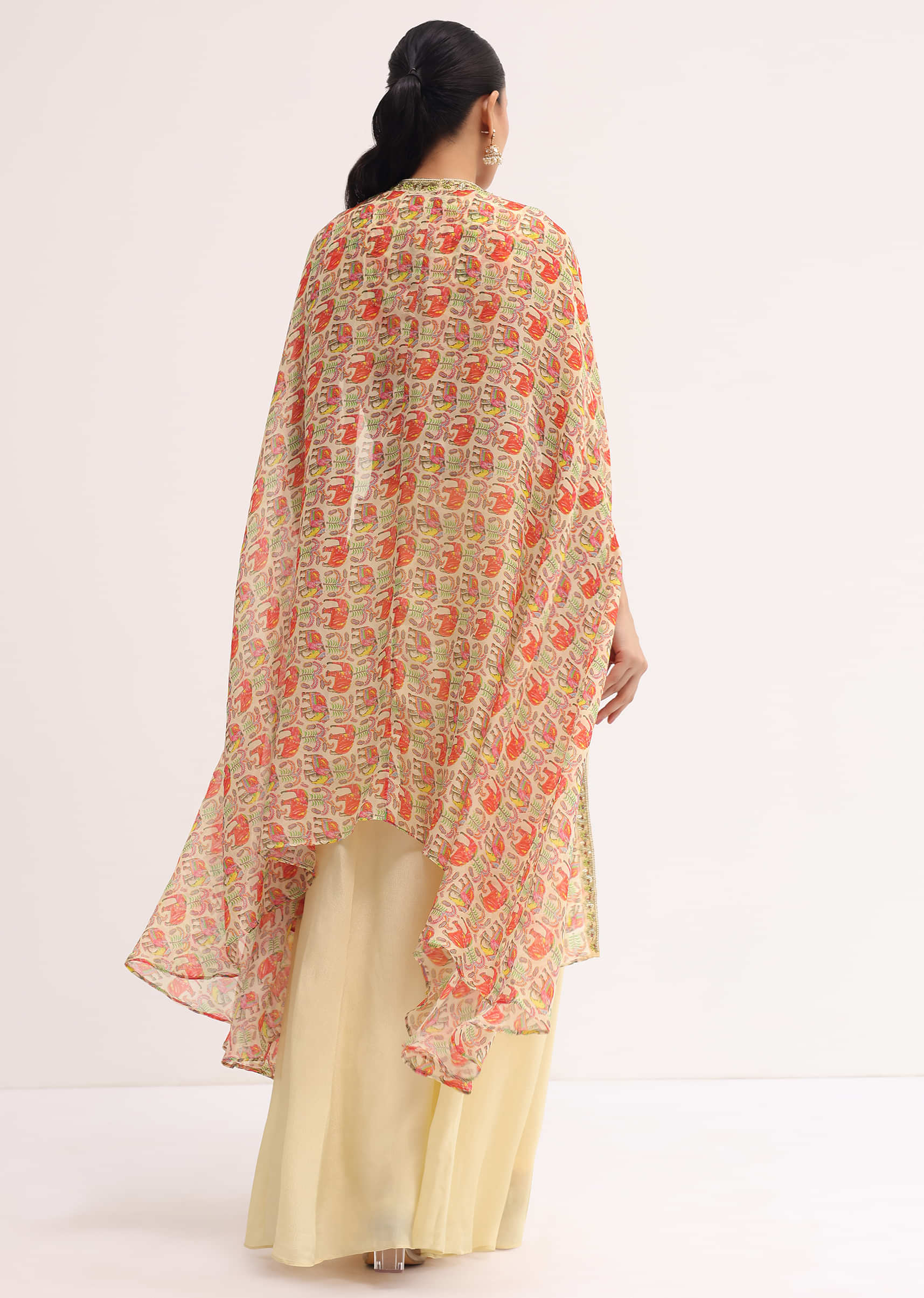 Light Yellow Printed Organza Palazzo Set With Jacket - Image 6