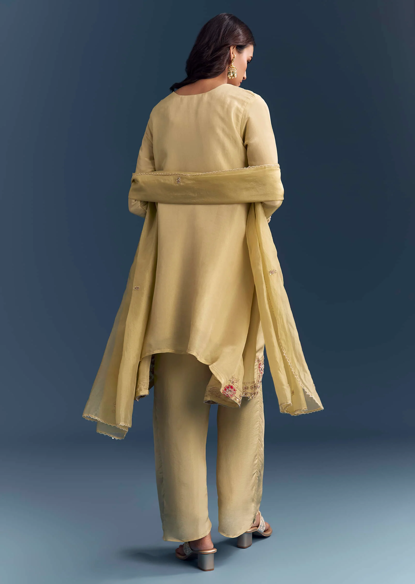 Light Yellow Tissue Palazzo Suit With Zardosi Work - Image 5