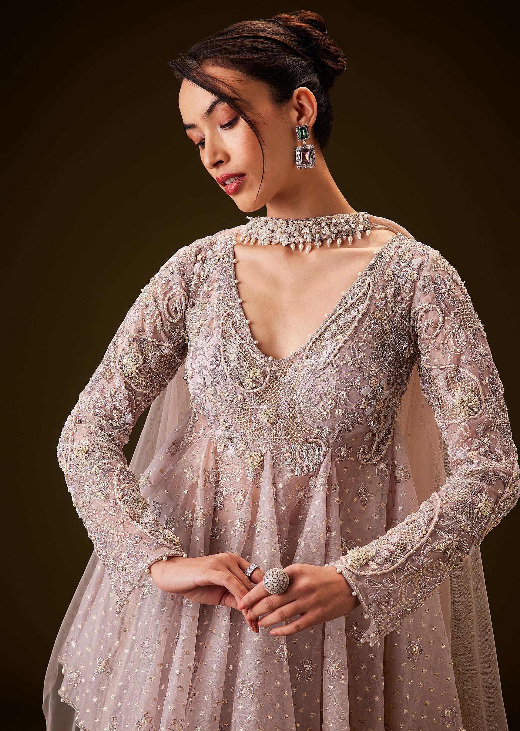 Lilac Banarasi Silk Sharara Set With Choker Dupatta - Image 2