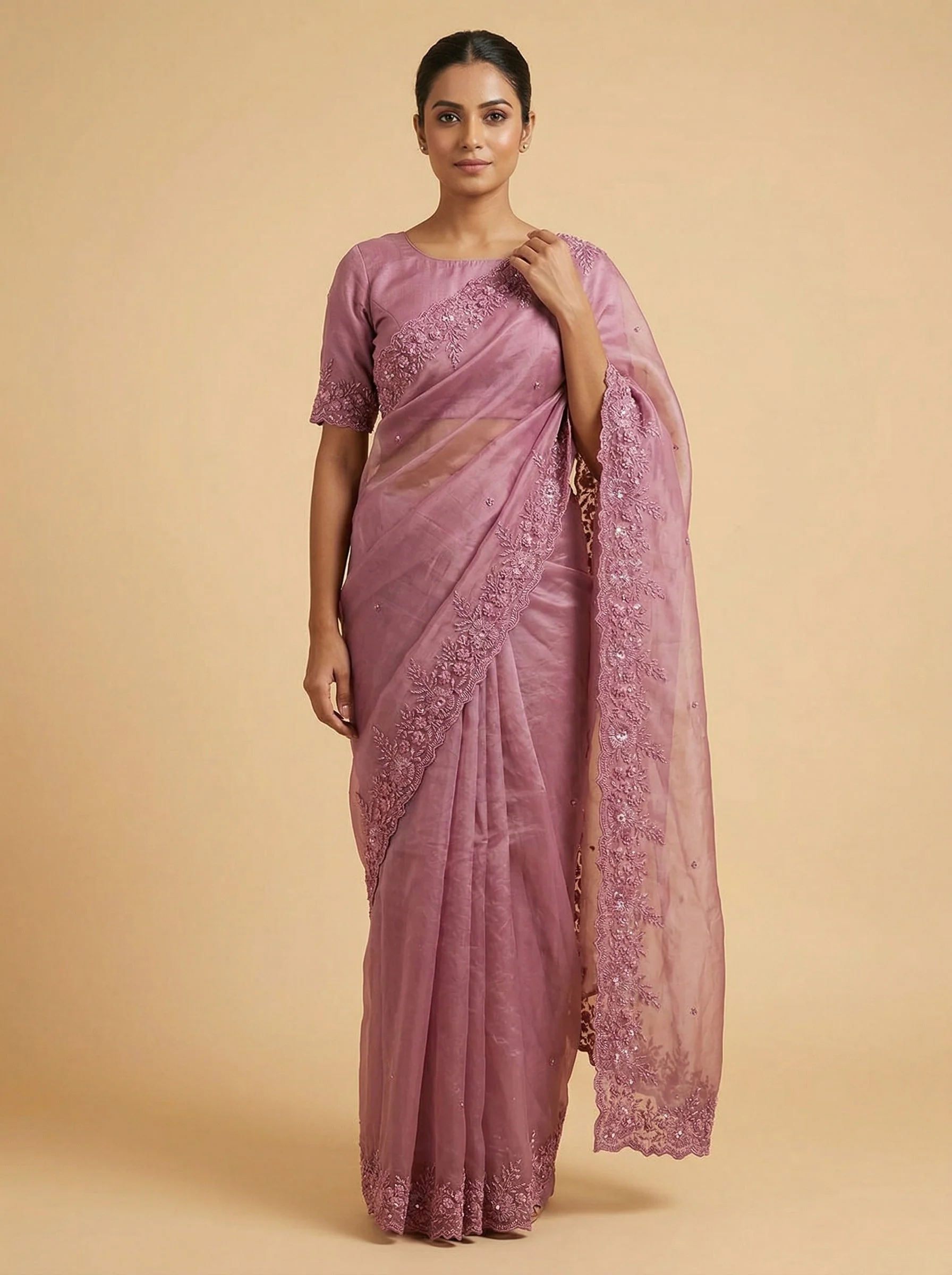 Lilac Charming Embroidered Saree