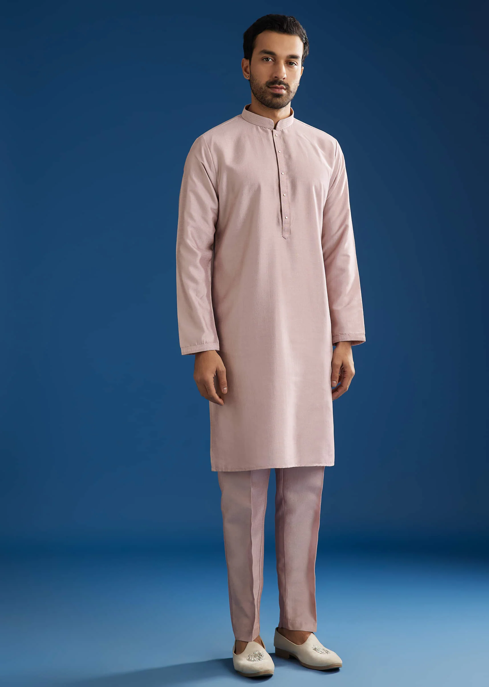 Lilac Cotton Silk Jacket Kurta Set With Mirror And Dori Embroidery - Image 7