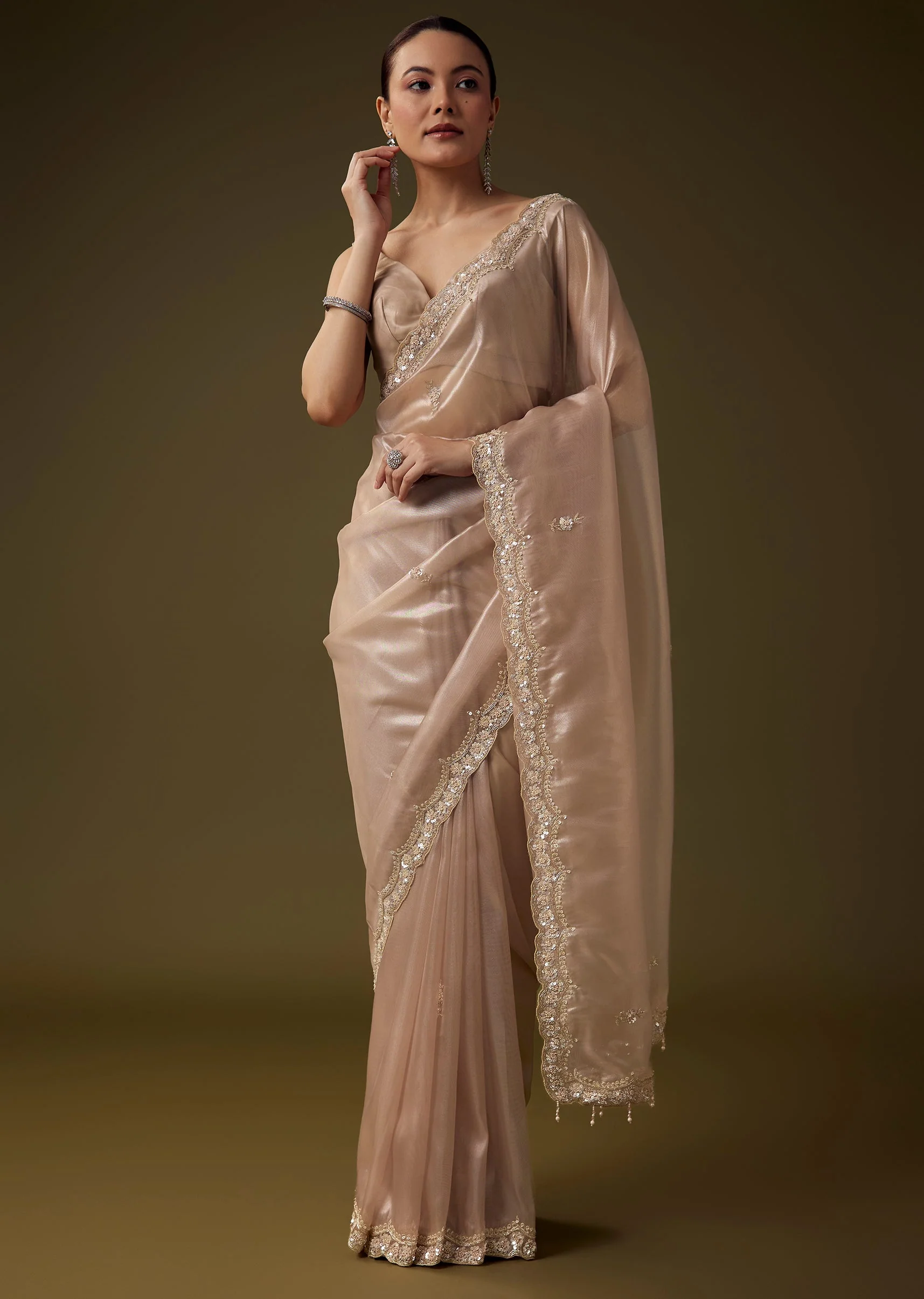 Lilac Cutdana Embroidered Tissue Silk Saree with Unstitched Blouse - Image 3