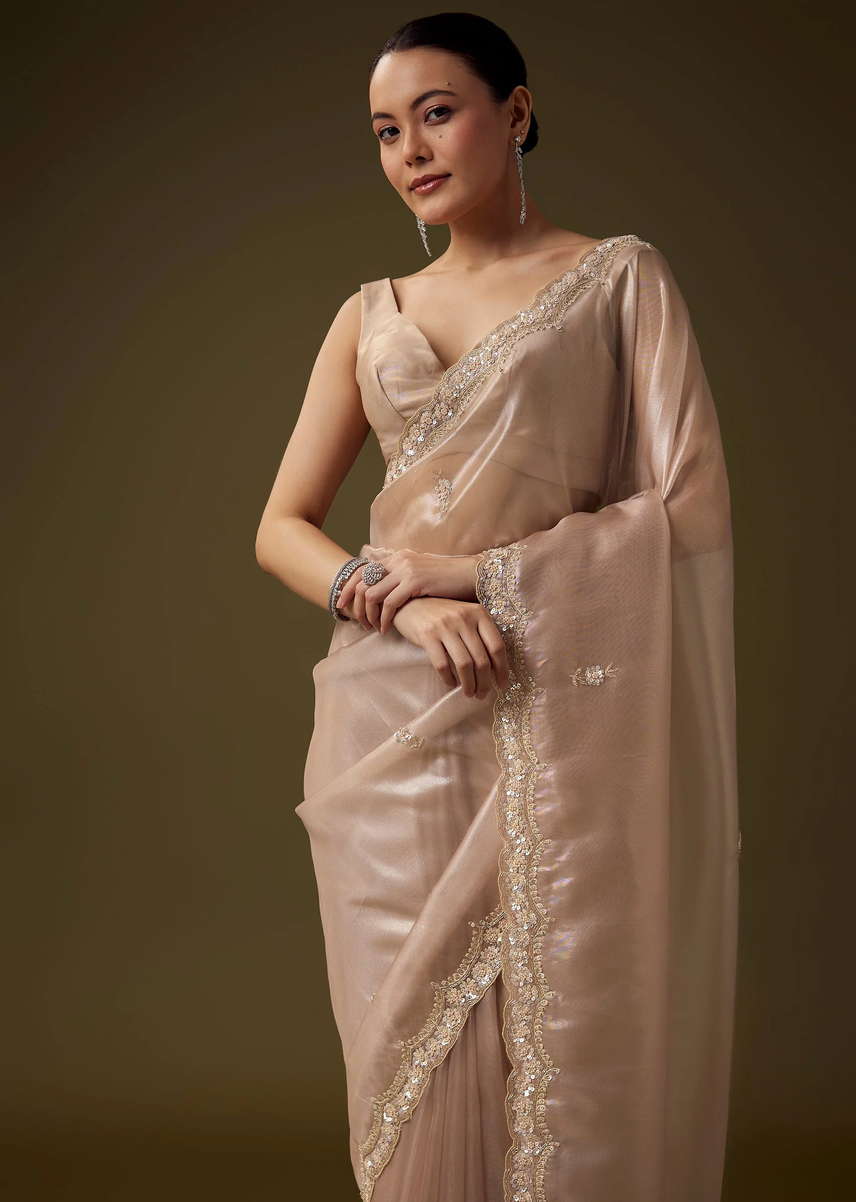 Lilac Cutdana Embroidered Tissue Silk Saree with Unstitched Blouse - Image 5