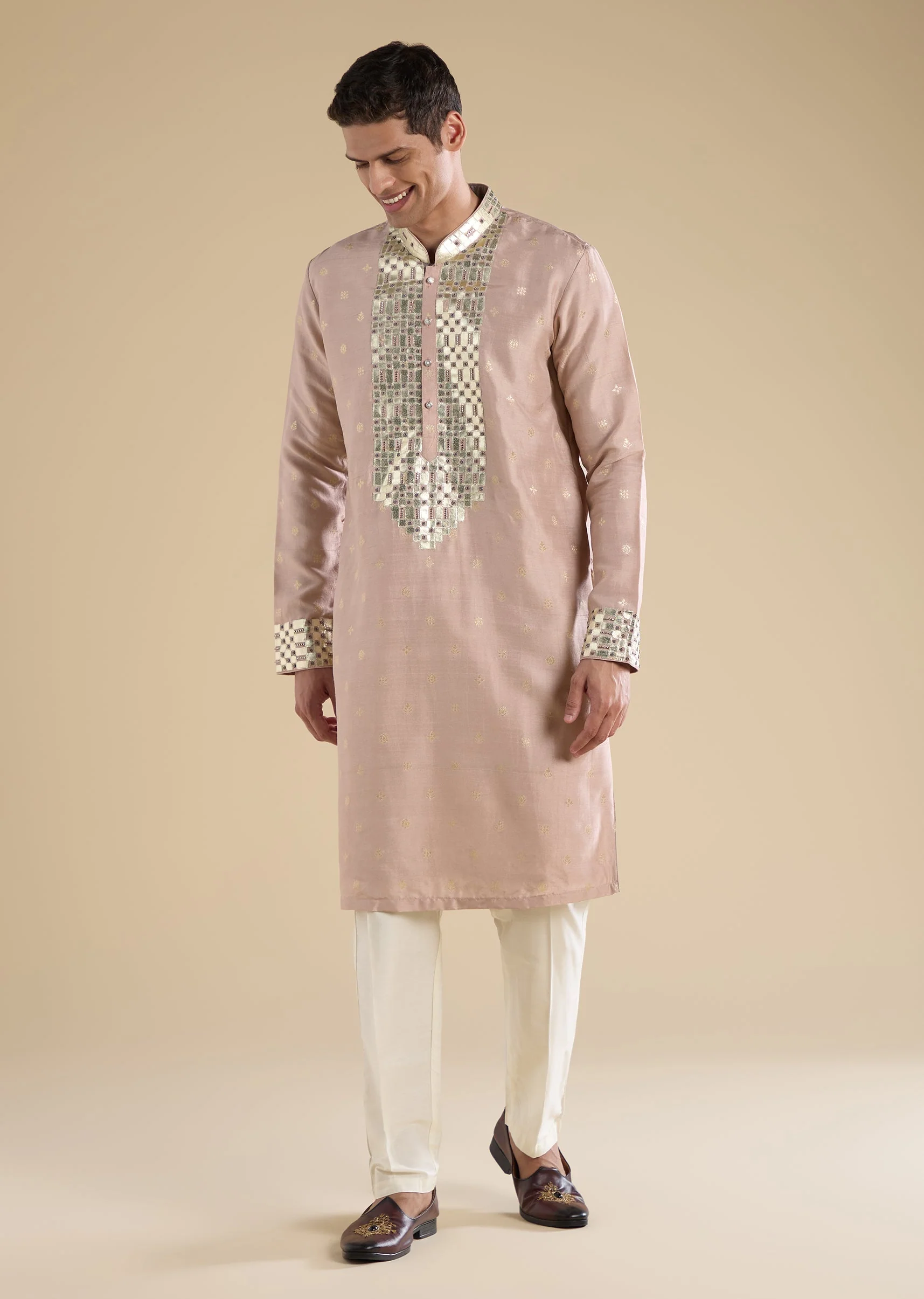 Lilac Embellished Rawsilk Kurta Set