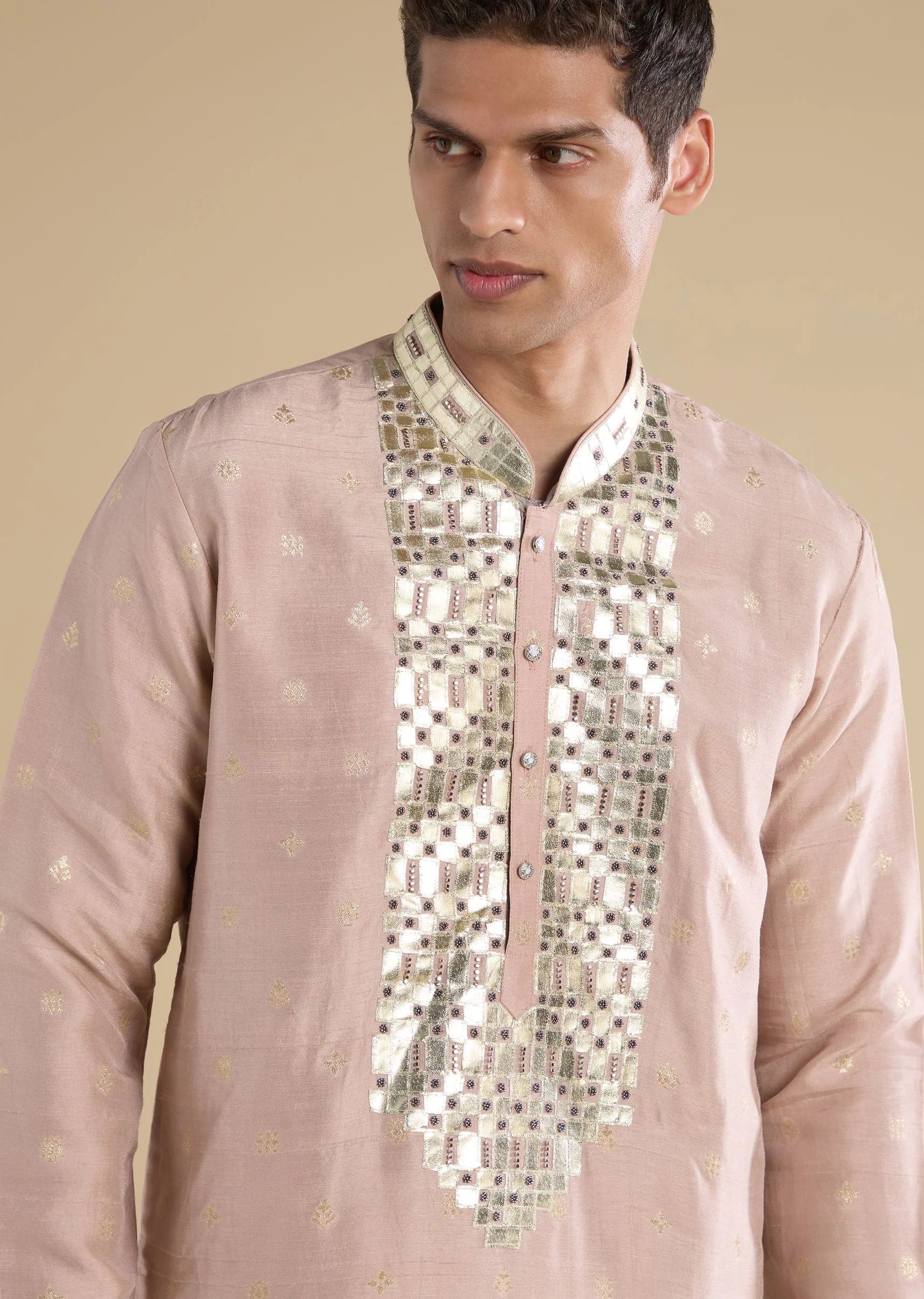 Lilac Embellished Rawsilk Kurta Set - Image 2