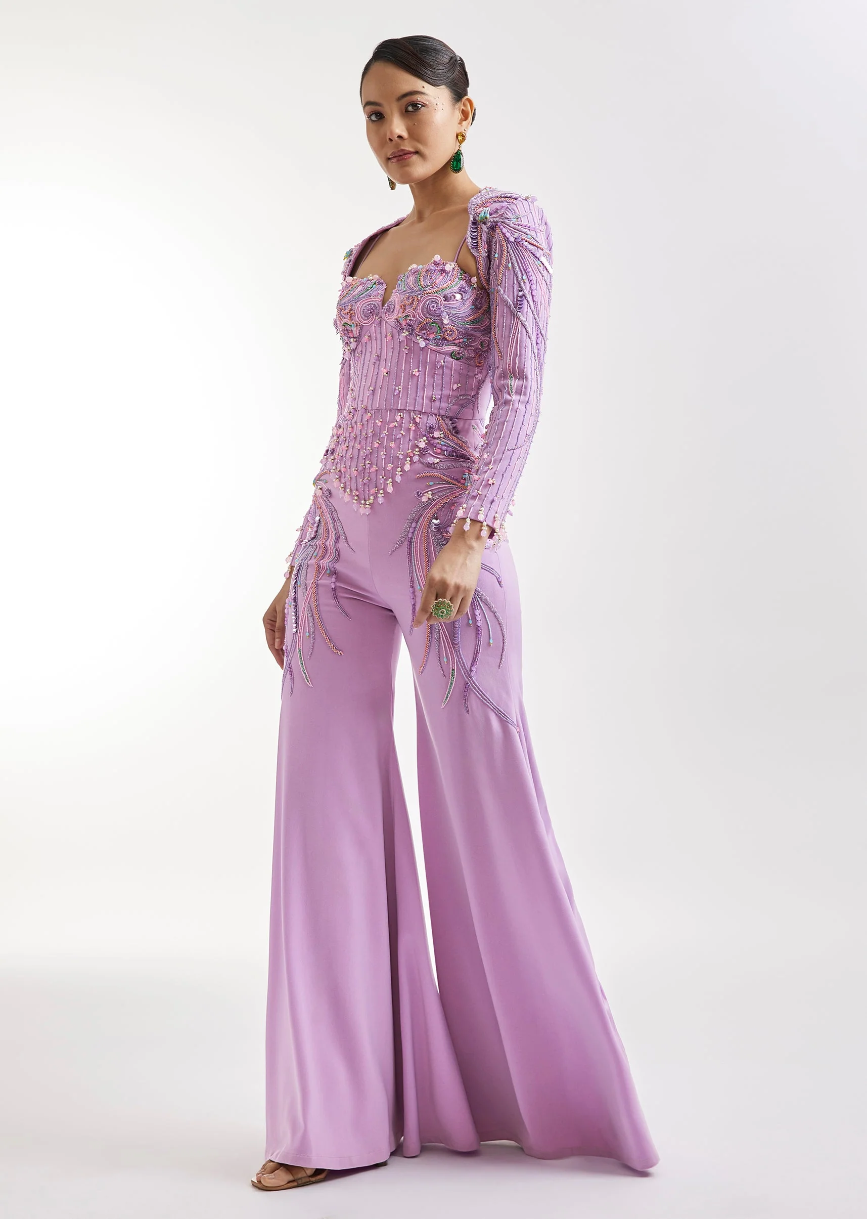 Lilac Embroidered Jumpsuit With Jacket - Image 4