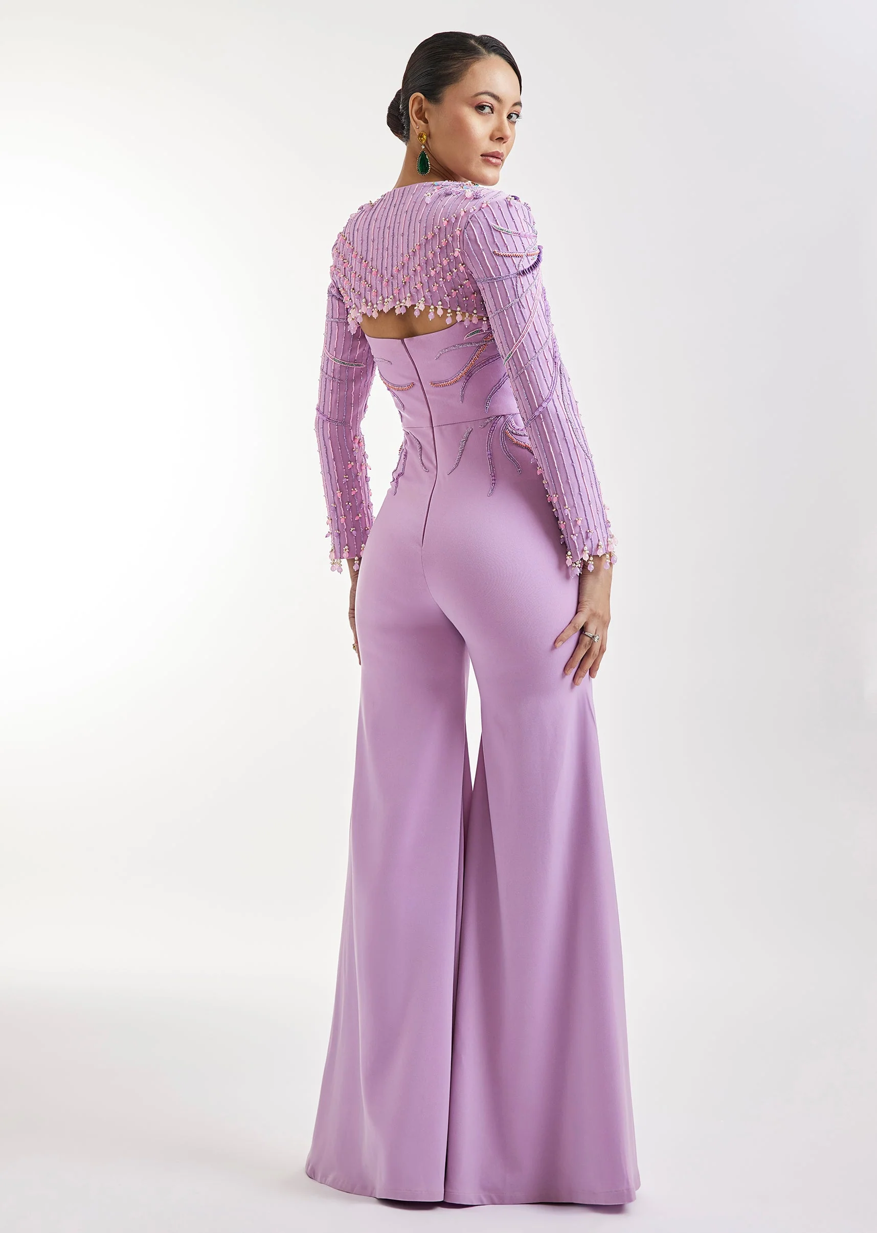 Lilac Embroidered Jumpsuit With Jacket - Image 6