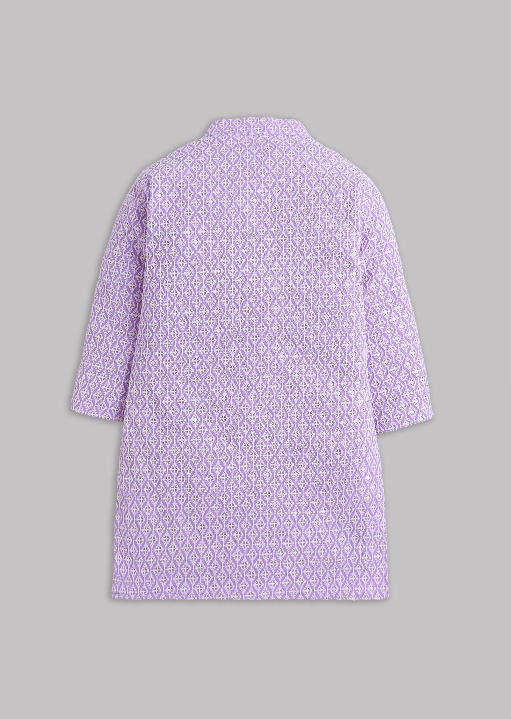 Lilac Embroidered Kurta Set With Cotton Lycra Pants - Image 3