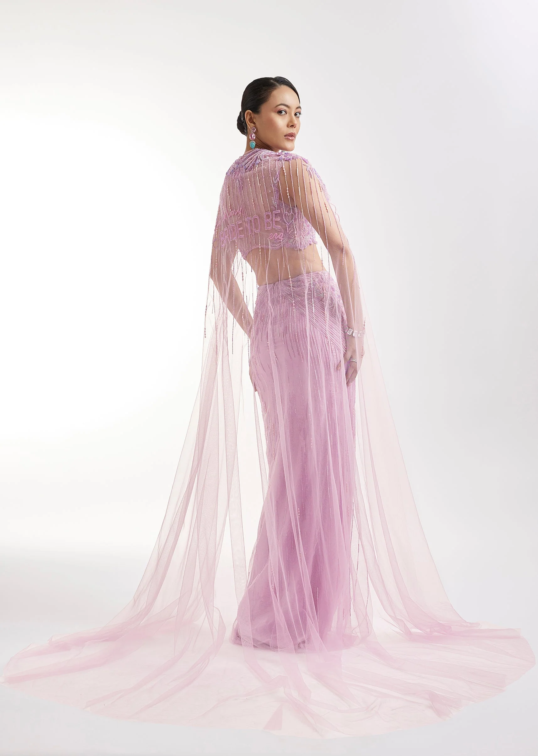 Lilac Embroidered Lehenga Set With Cape Blouse - Image 5