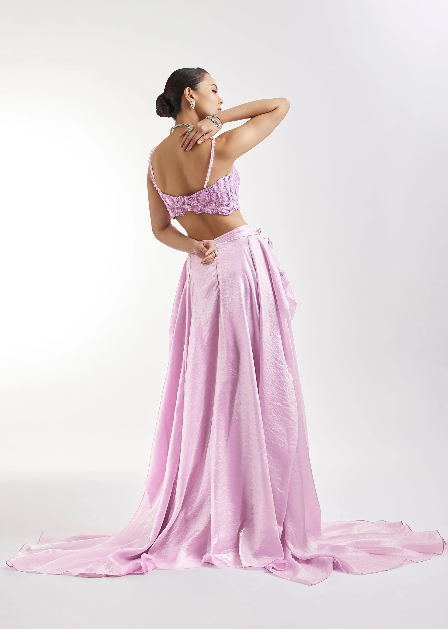 Lilac Embroidered Lehenga Set With Panel Detailing - Image 5