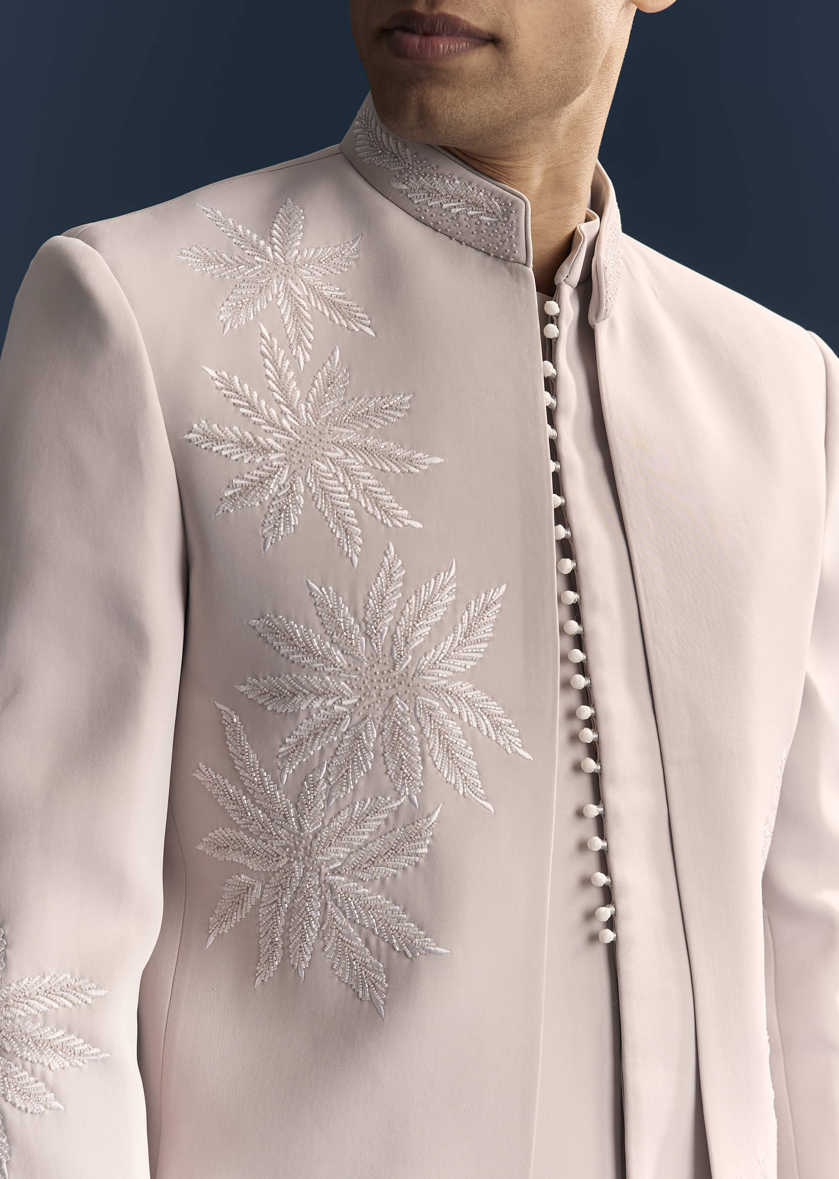 Lilac Indo Western Set For Men With Resham And Moti Work - Image 2