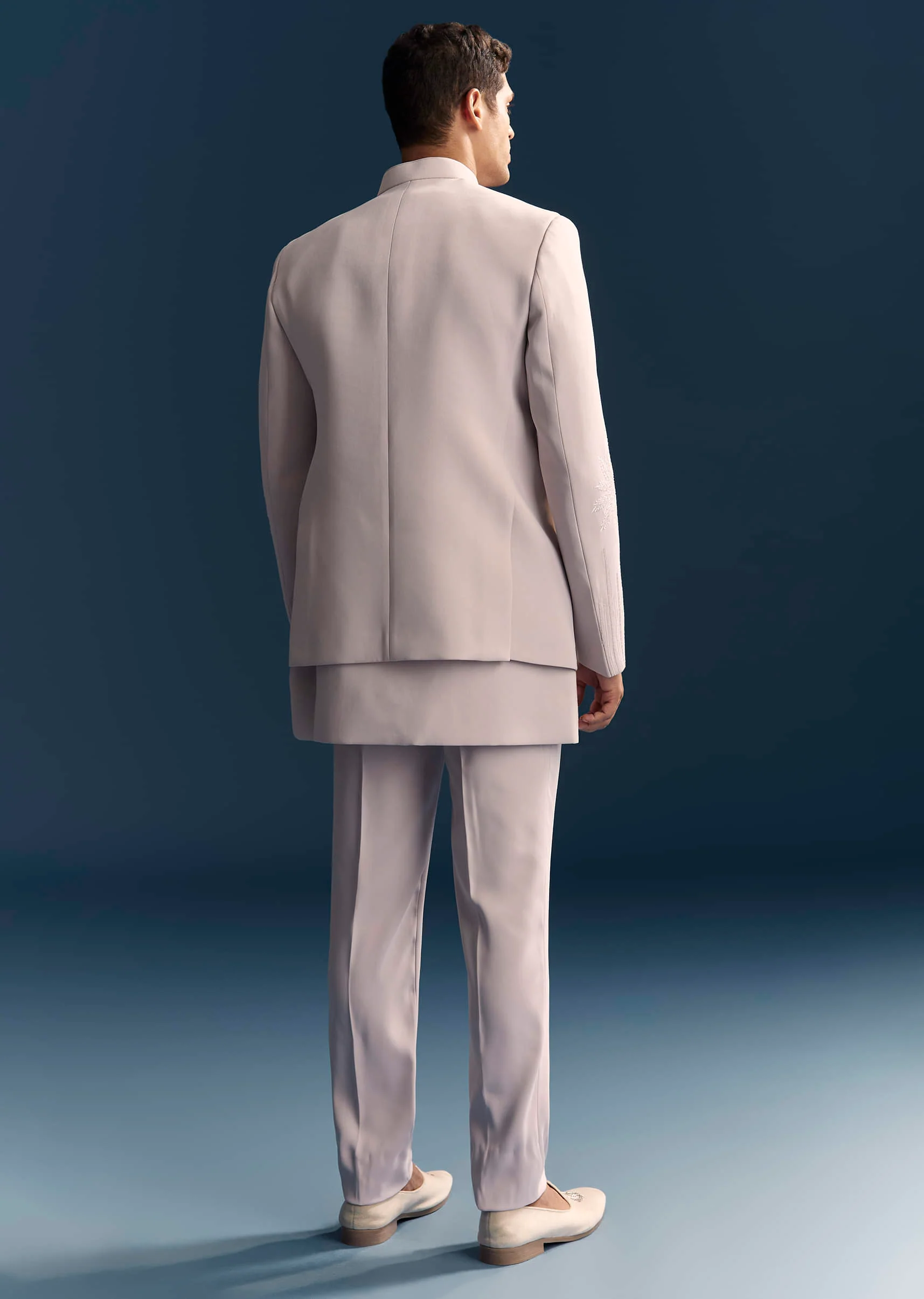 Lilac Indo Western Set For Men With Resham And Moti Work - Image 6