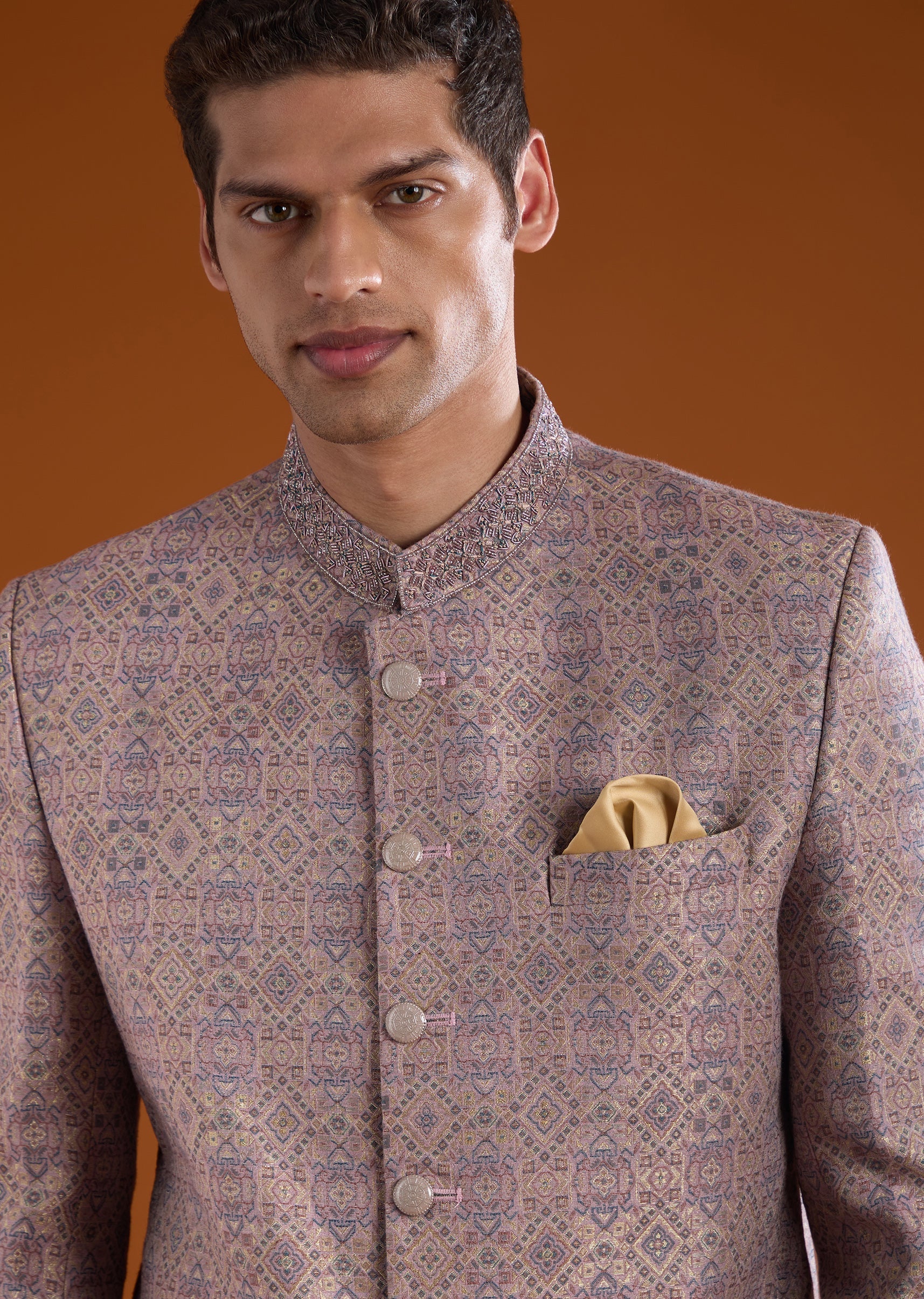 Lilac Jacquard Jodhpuri Set with Bead Work - Image 3