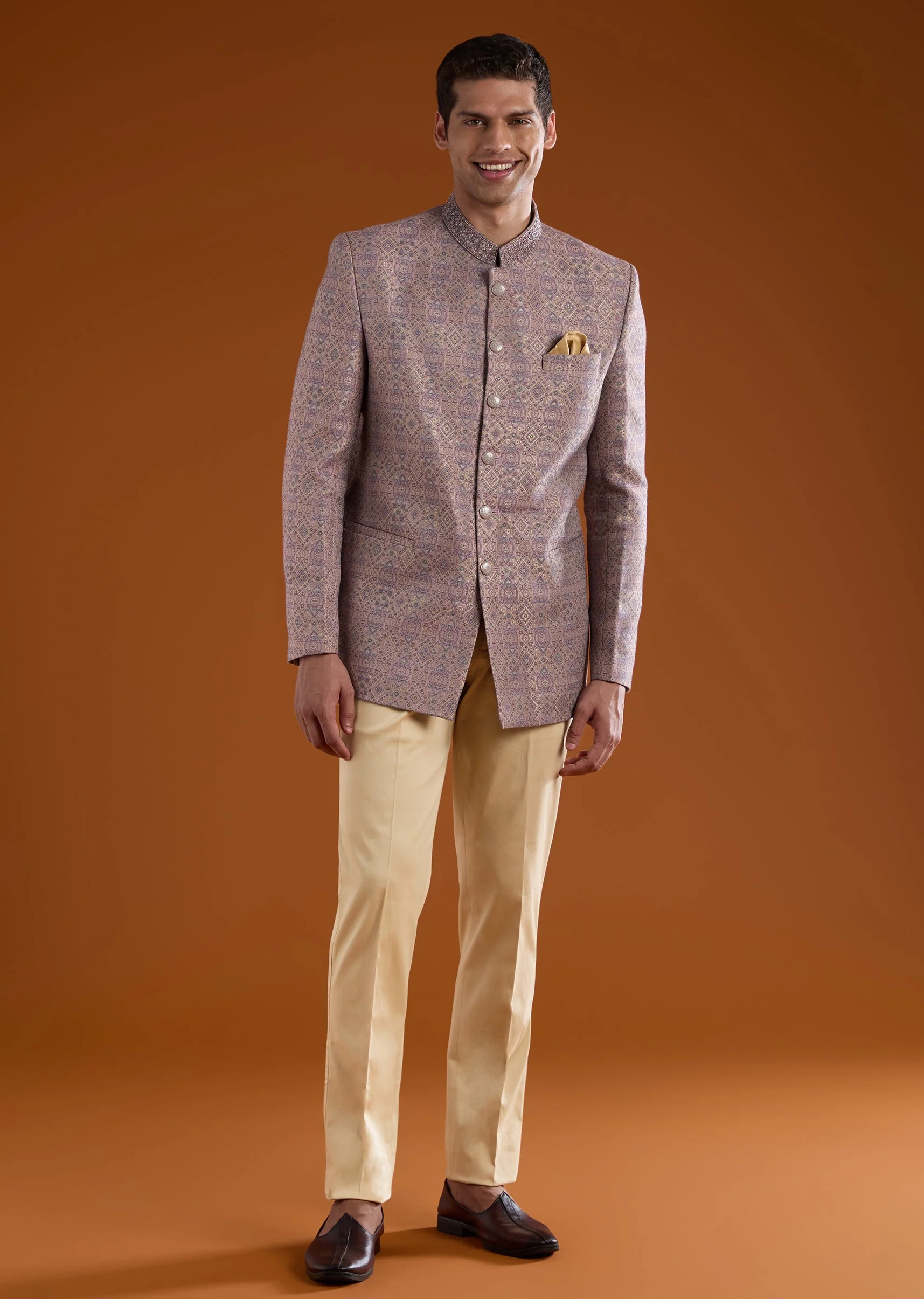 Lilac Jacquard Jodhpuri Set with Bead Work - Image 4