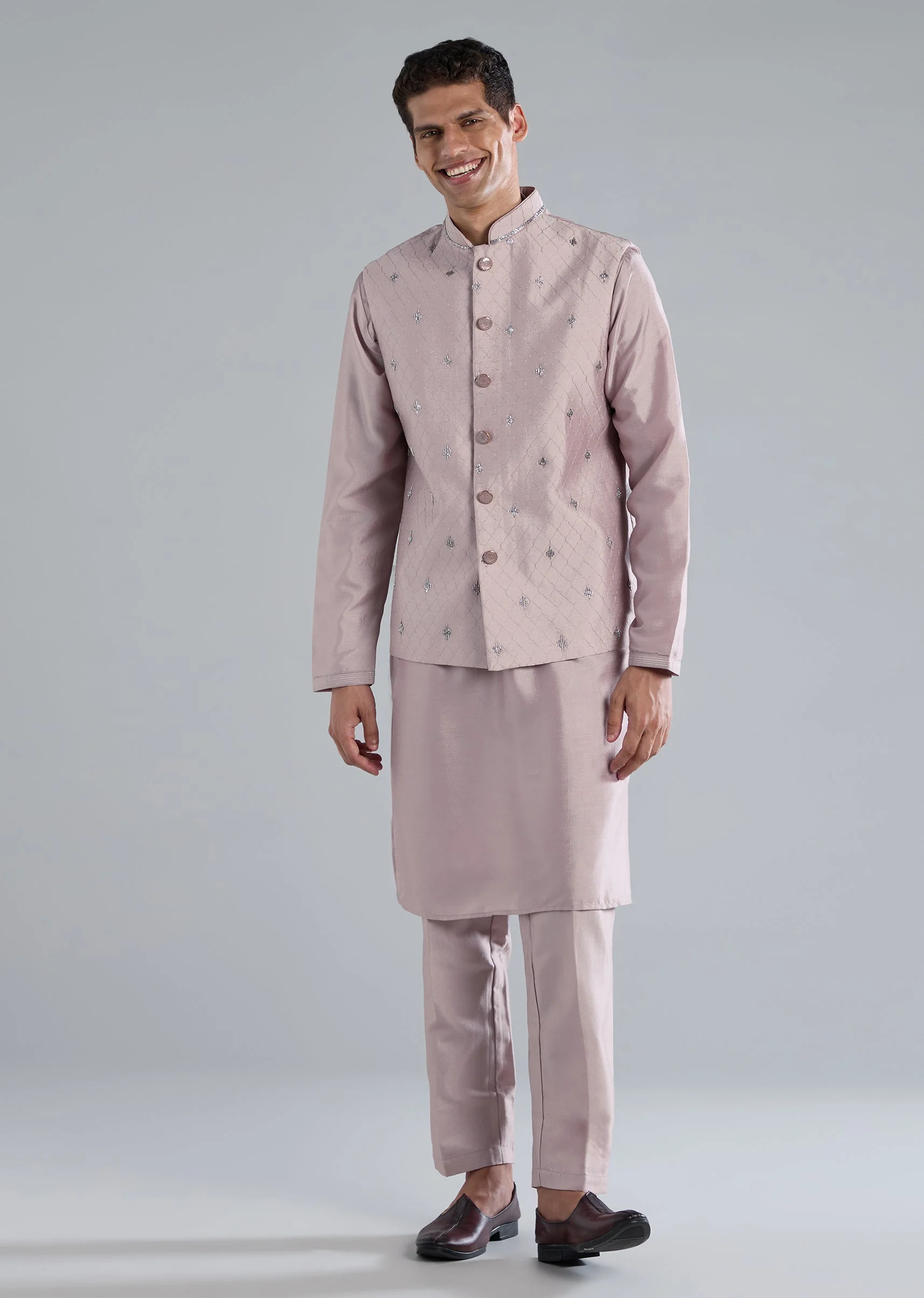 Lilac Kurta Jacket Set With Cut Dana Detailing - Image 3