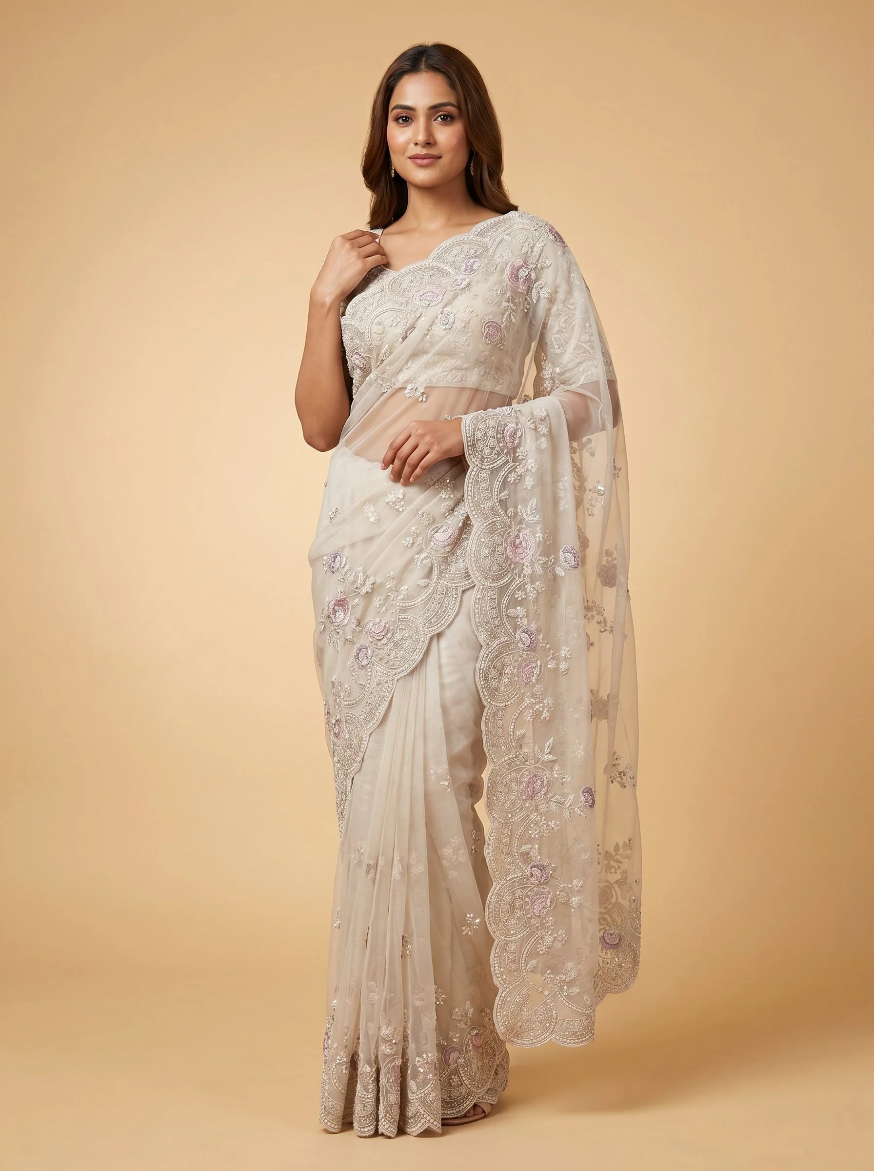 Lilac Light Embroidered Saree
