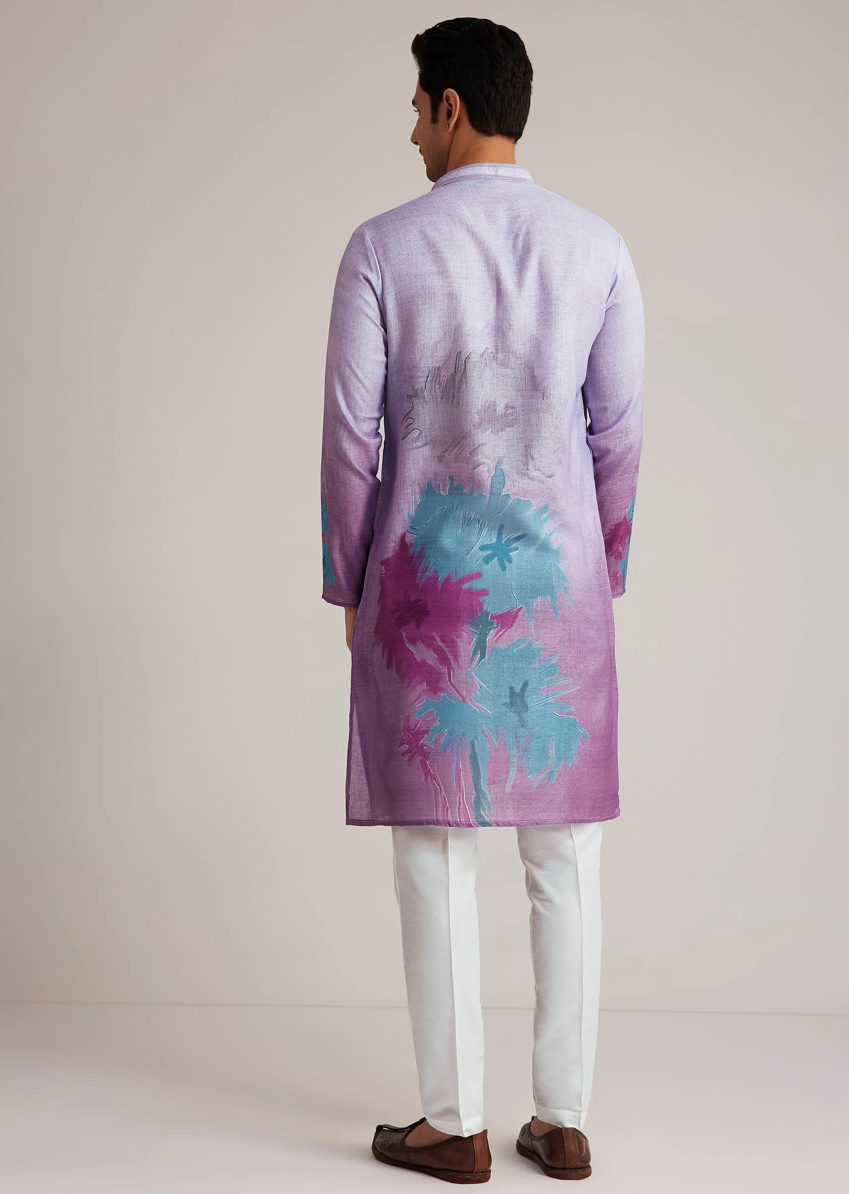 Lilac Linen Kurta Set With Ombre Abstract Print - Image 5