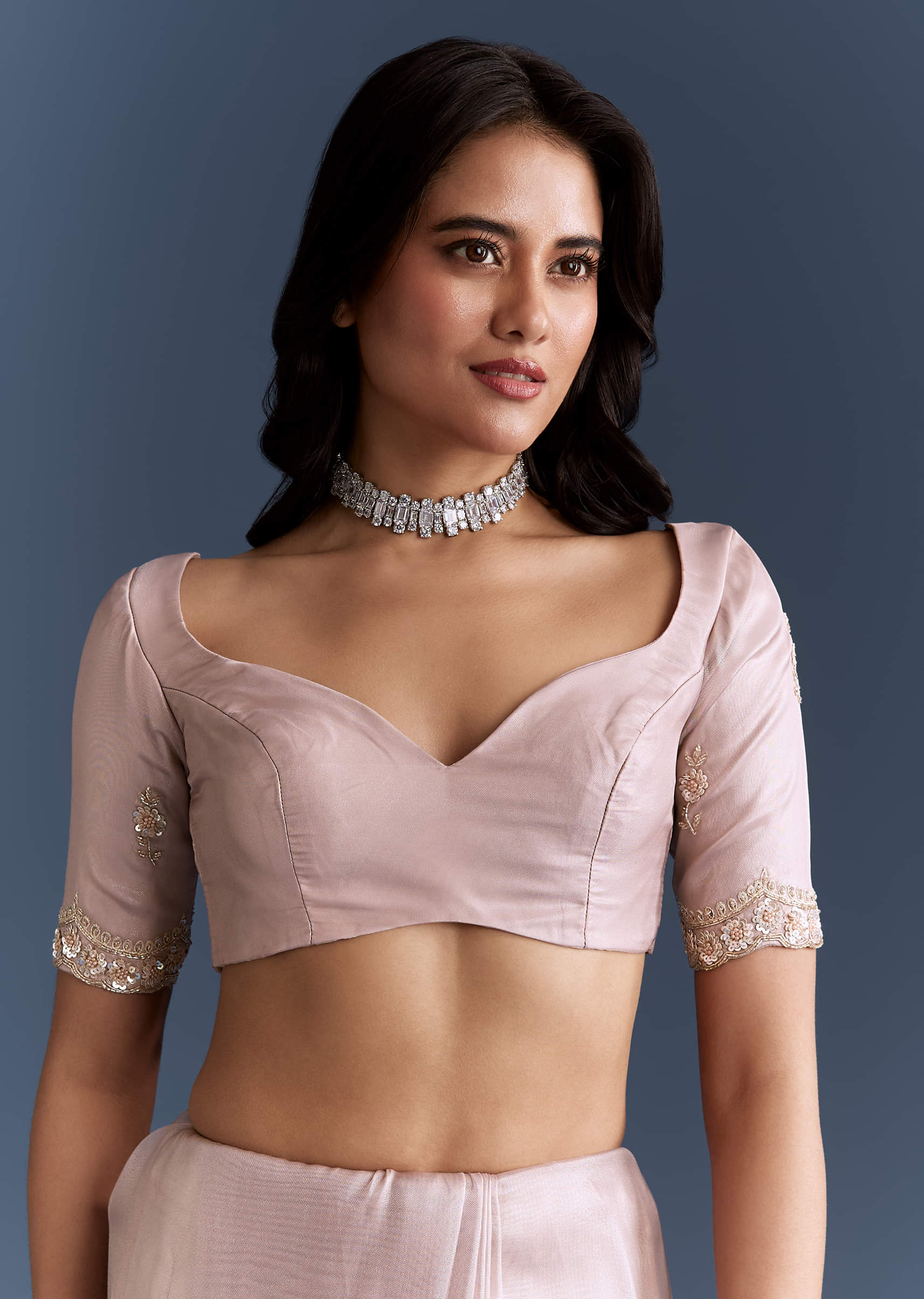 Lilac Net Saree With Heavy Hand Embroidery - Image 7