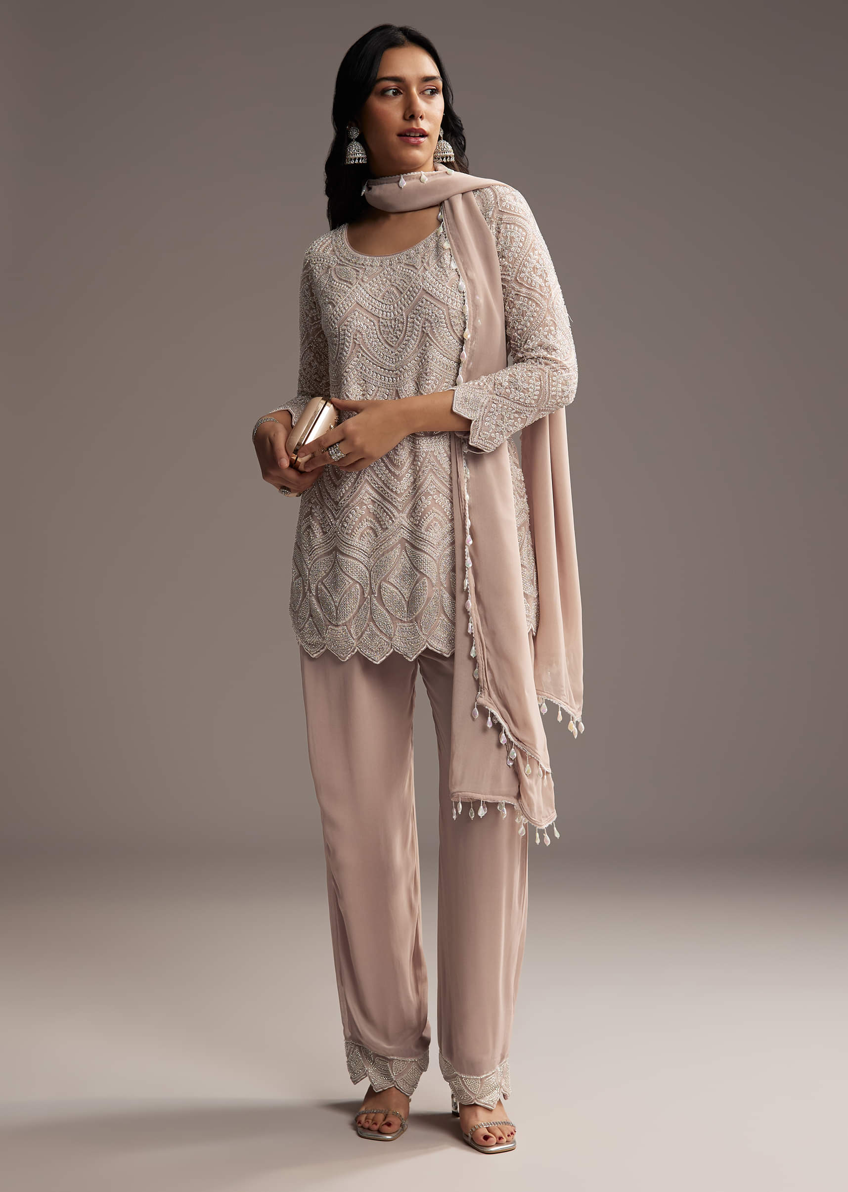 Lilac Purple Georgette Kurta Set With Beads Work - Image 2