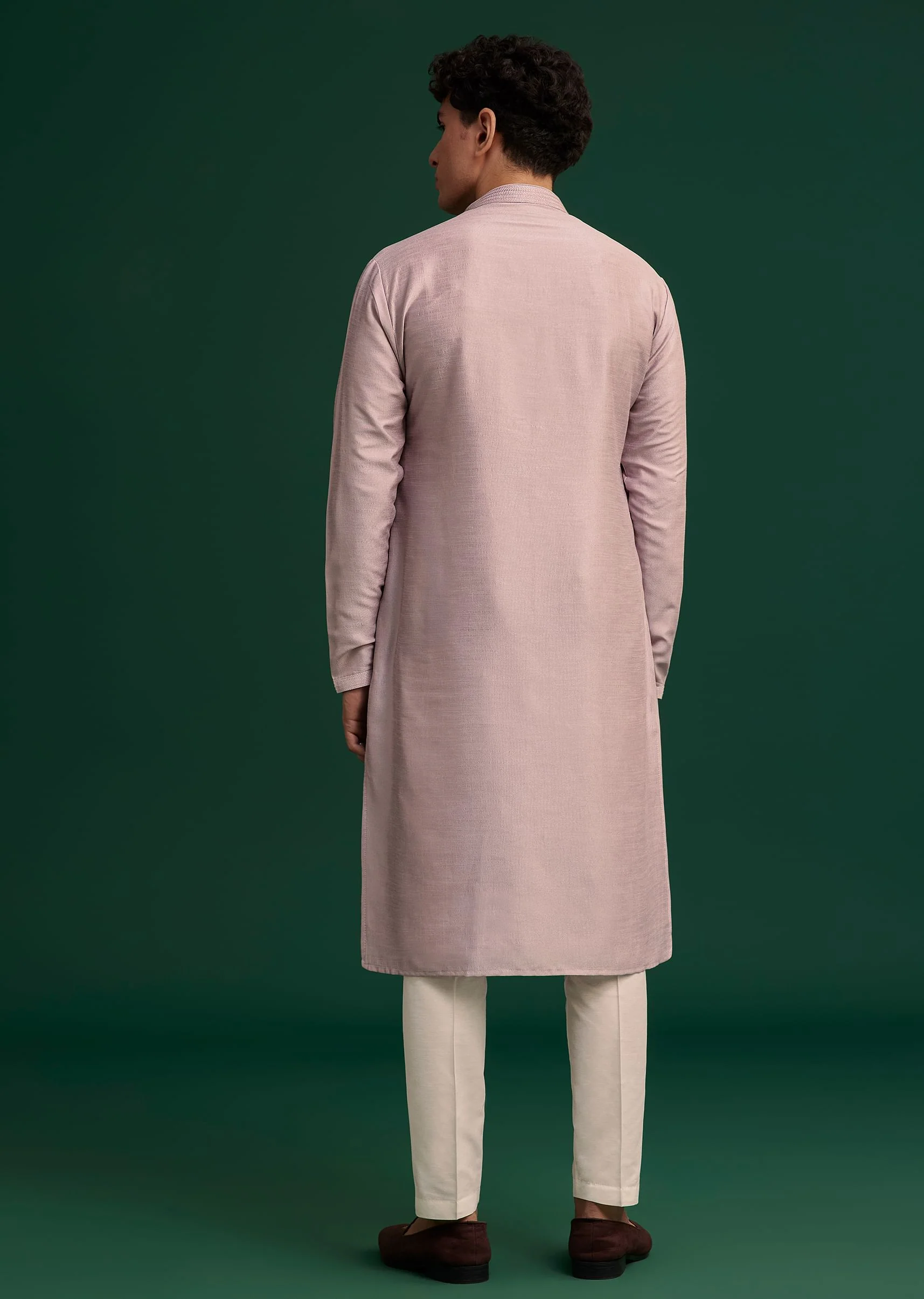 Lilac Silk Hand Embroidered Kurta Set - Image 5