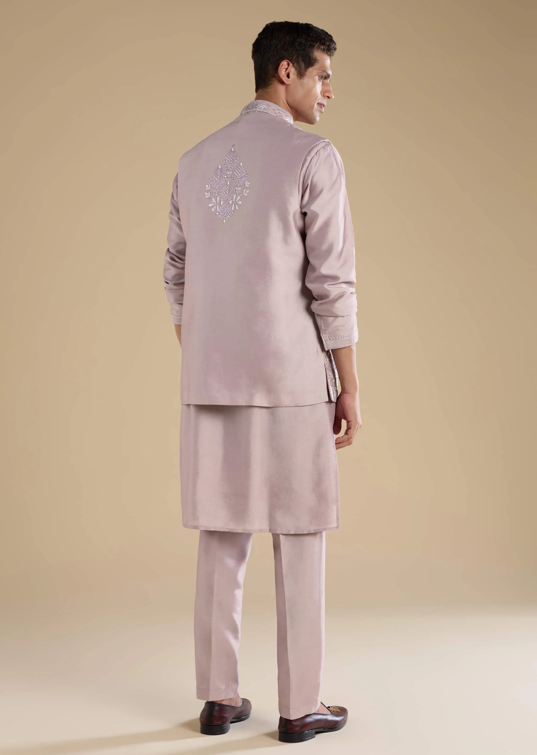 Lilac Silk Jacket Kurta Set with Mirror Embellishments - Image 5