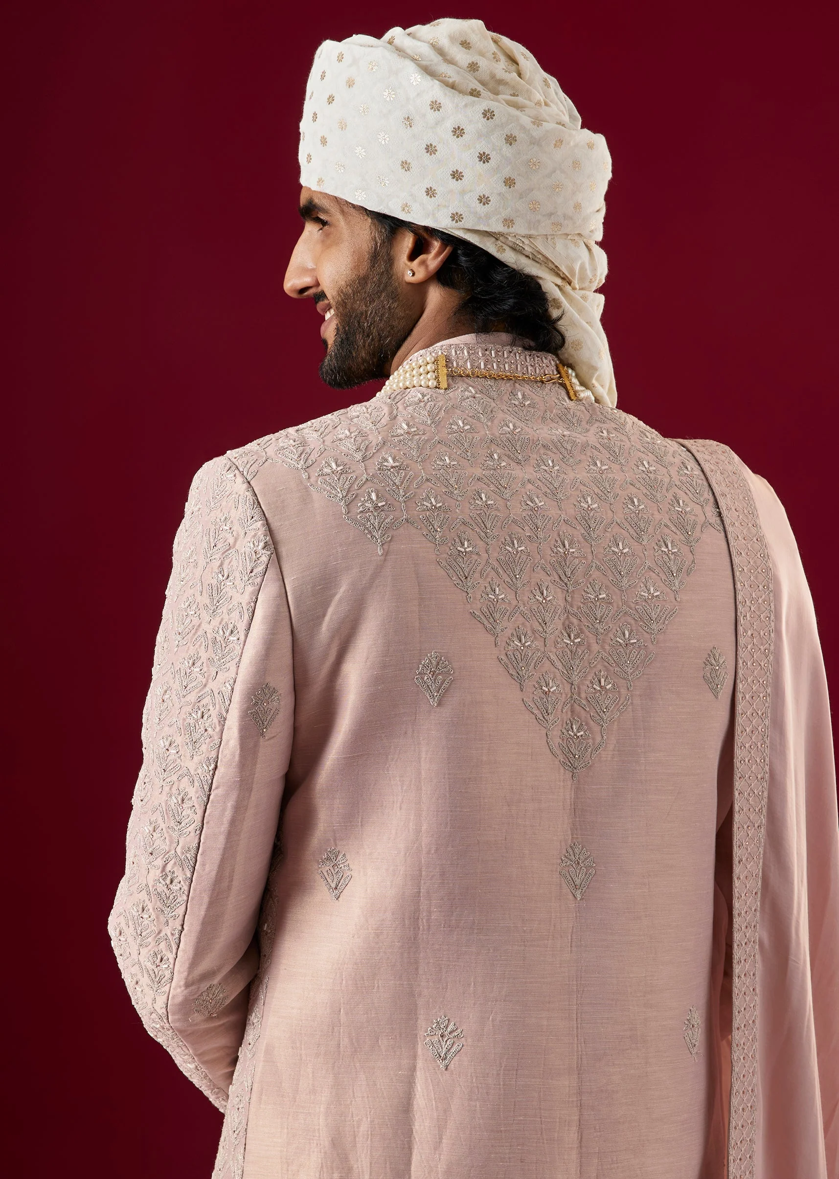 Lilac Silk Sherwani Set With Zari Work - Image 4