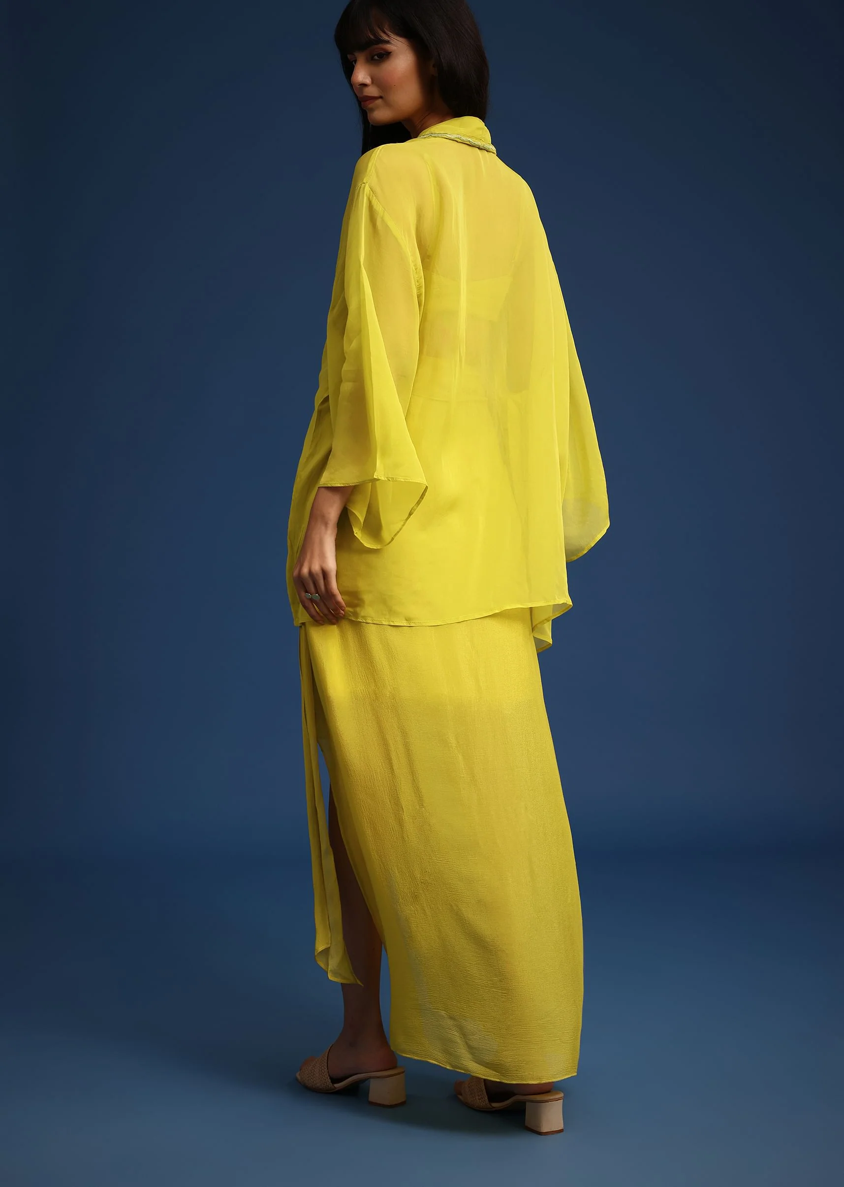 Lime Green Asymmetrical Skirt And Jacket Set - Image 6