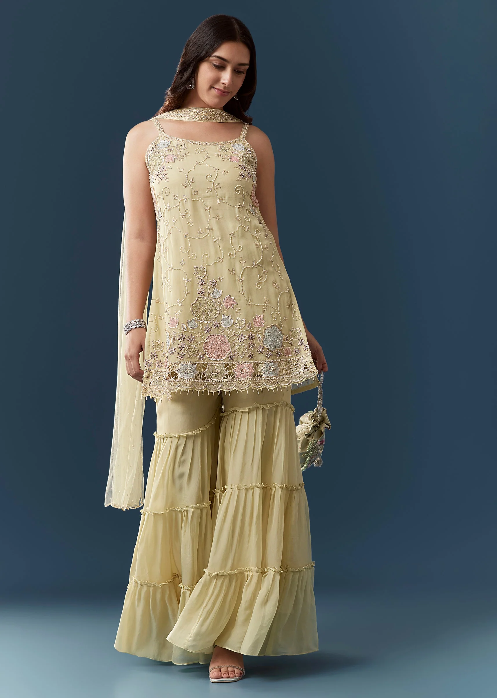 Lime Green Organza Kurta Sharara Set