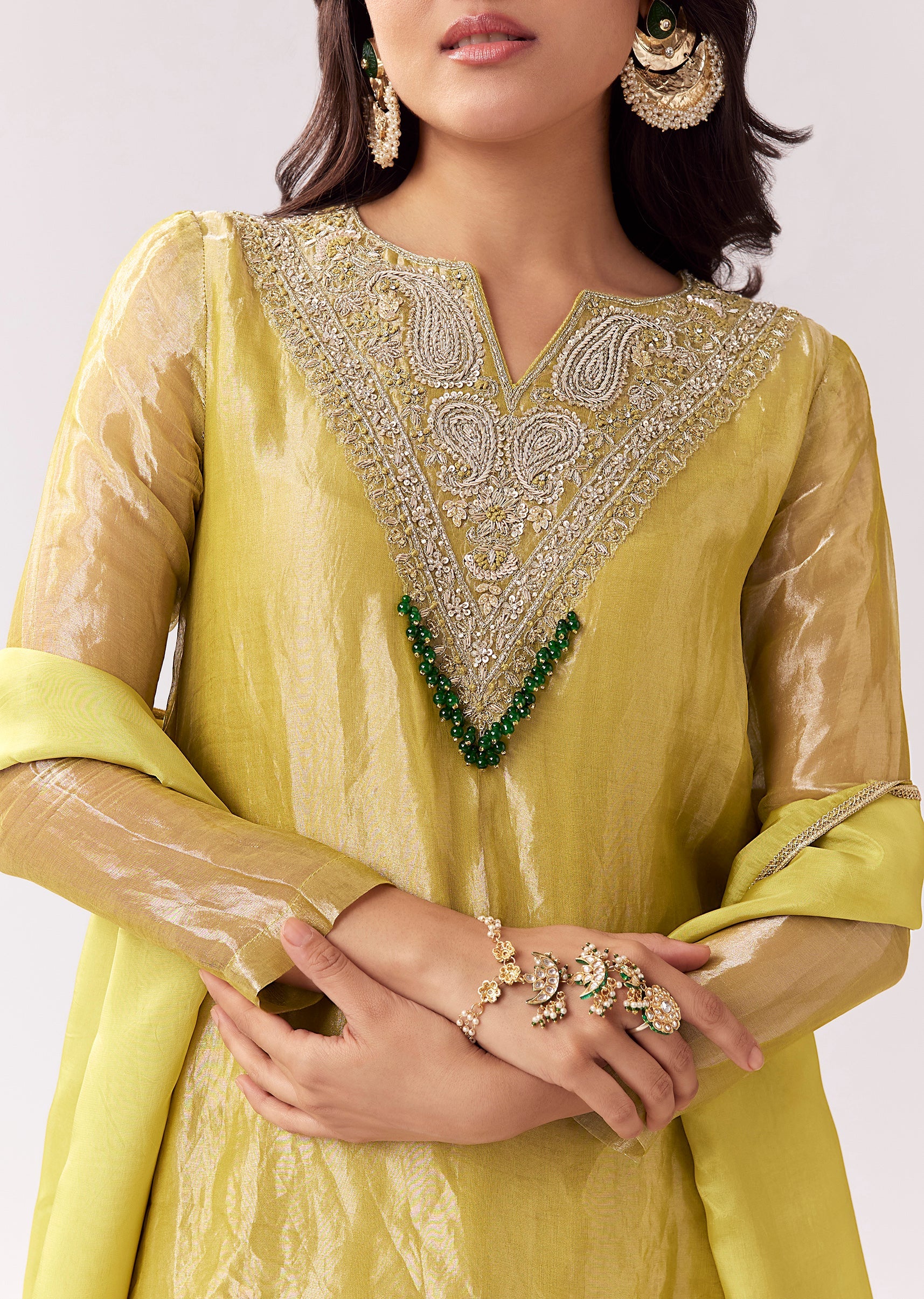 Lime Green Patiala Suit With Zardozi Sparkle - Image 2
